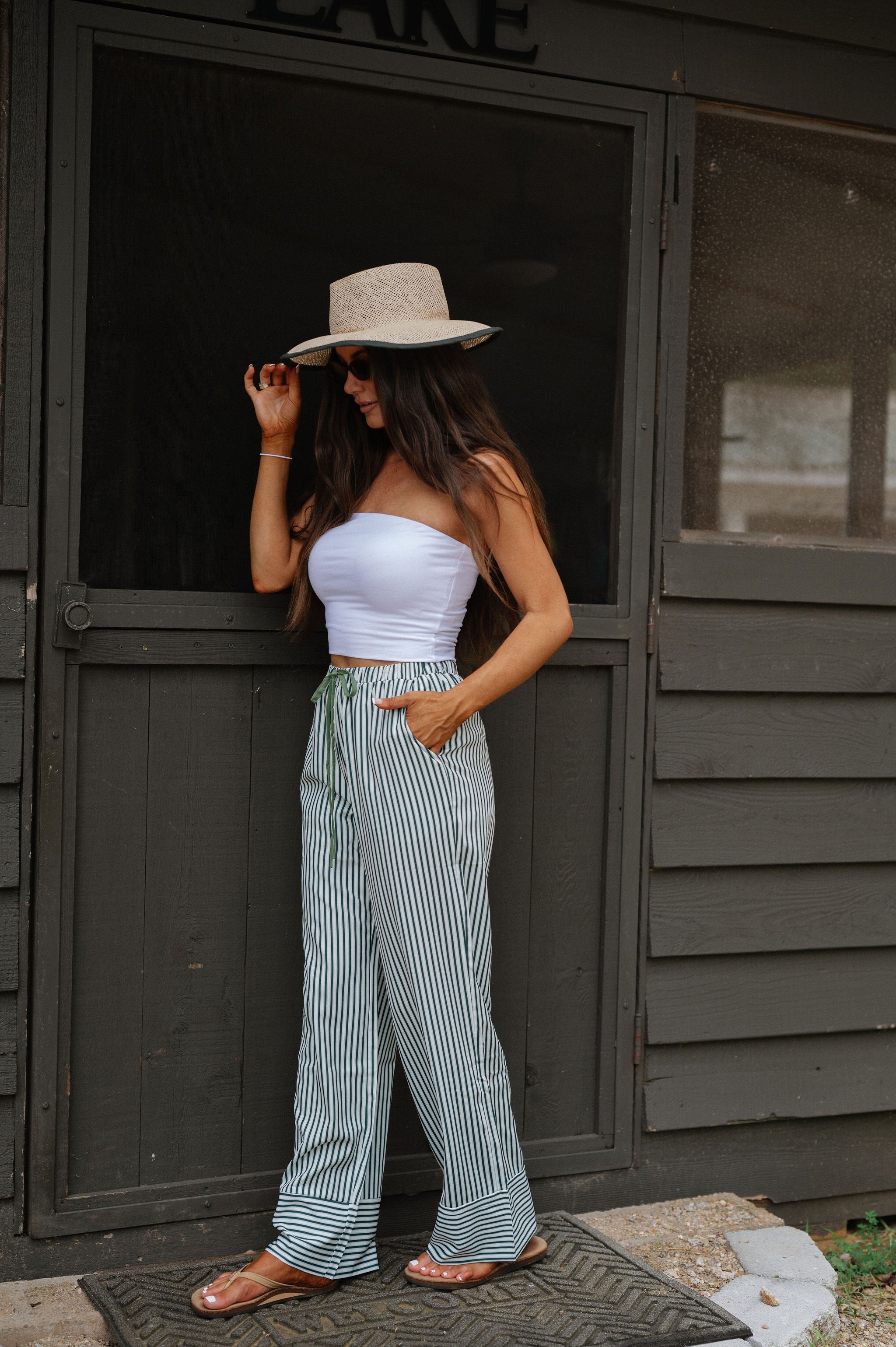 Relaxed Stripe Pants- Green
