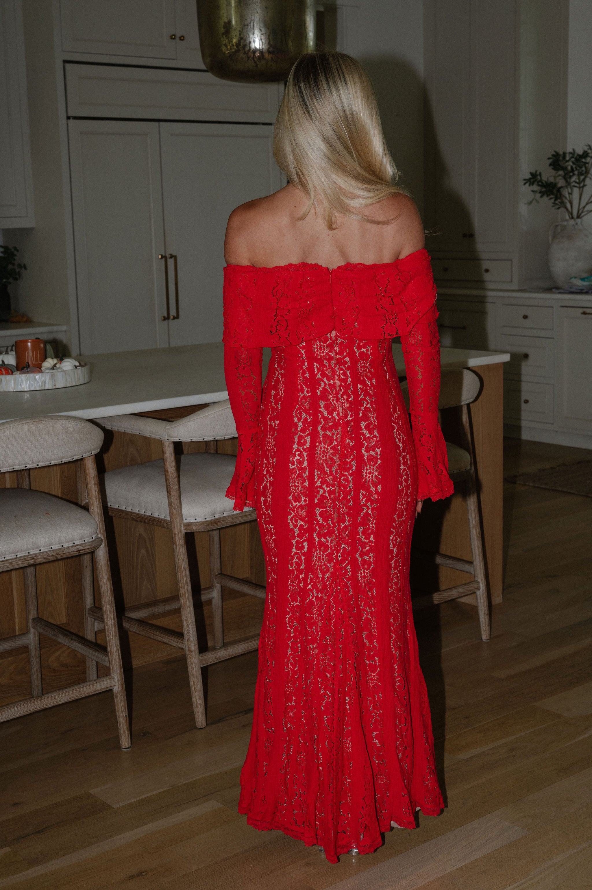 Della Lace Maxi Dress-Red/Nude