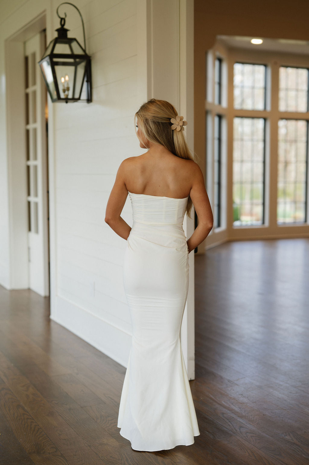 Strapless Corsage Maxi Dress-Ivory