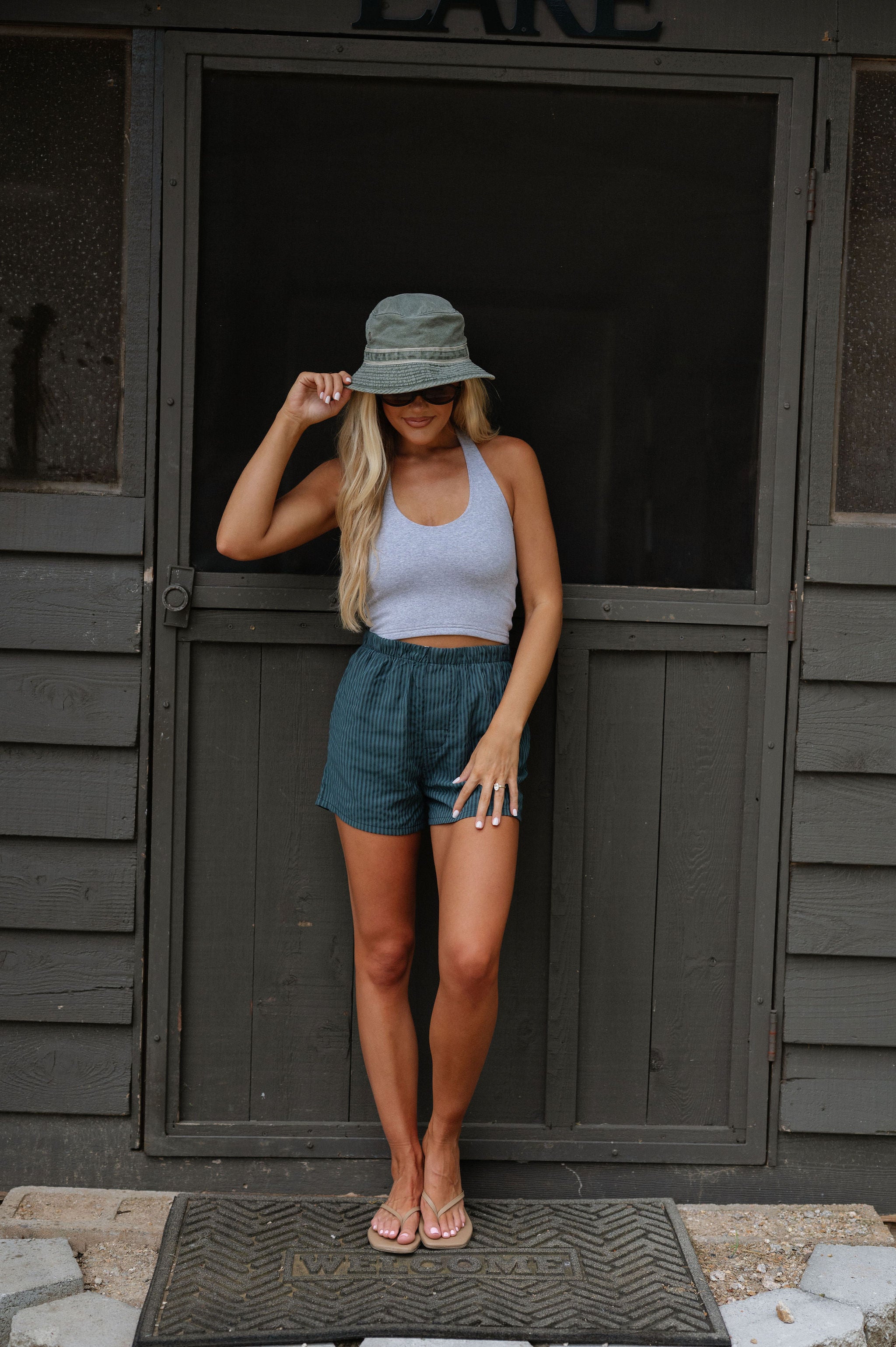 Rowe Stripe Shorts-Dark Green/Black