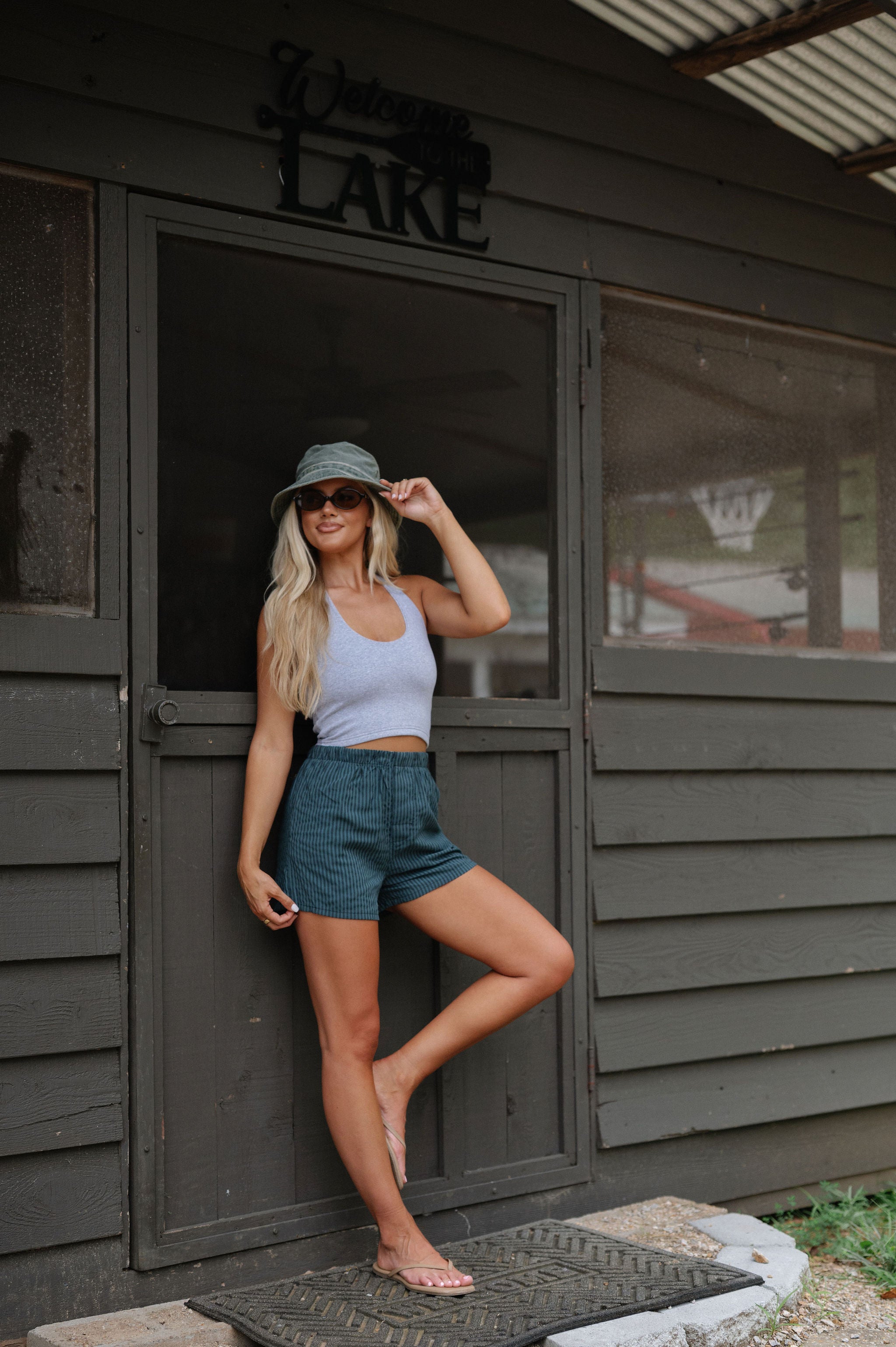 Rowe Stripe Shorts-Dark Green/Black