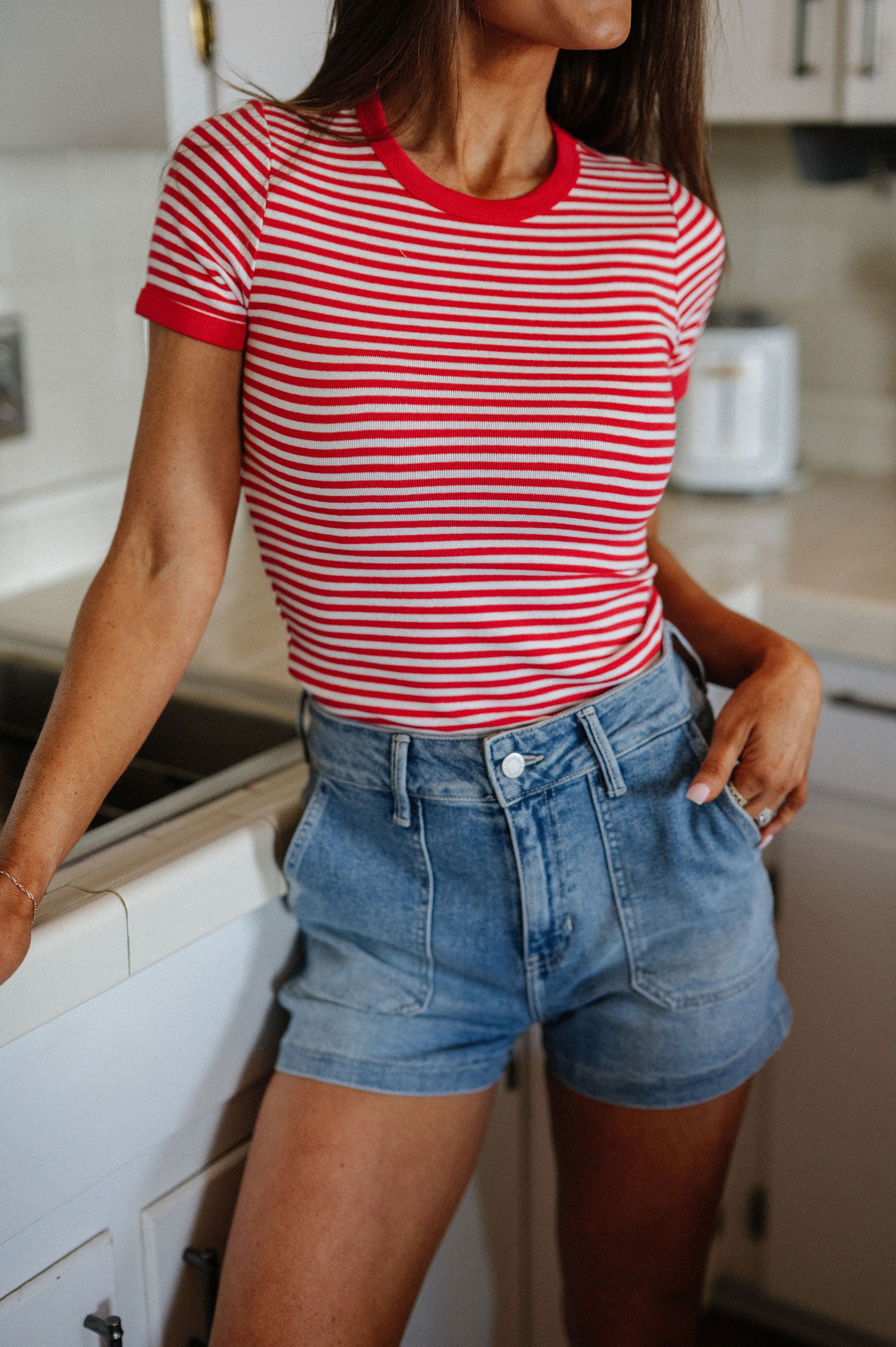 Ollie Striped Top-Red/Ivory