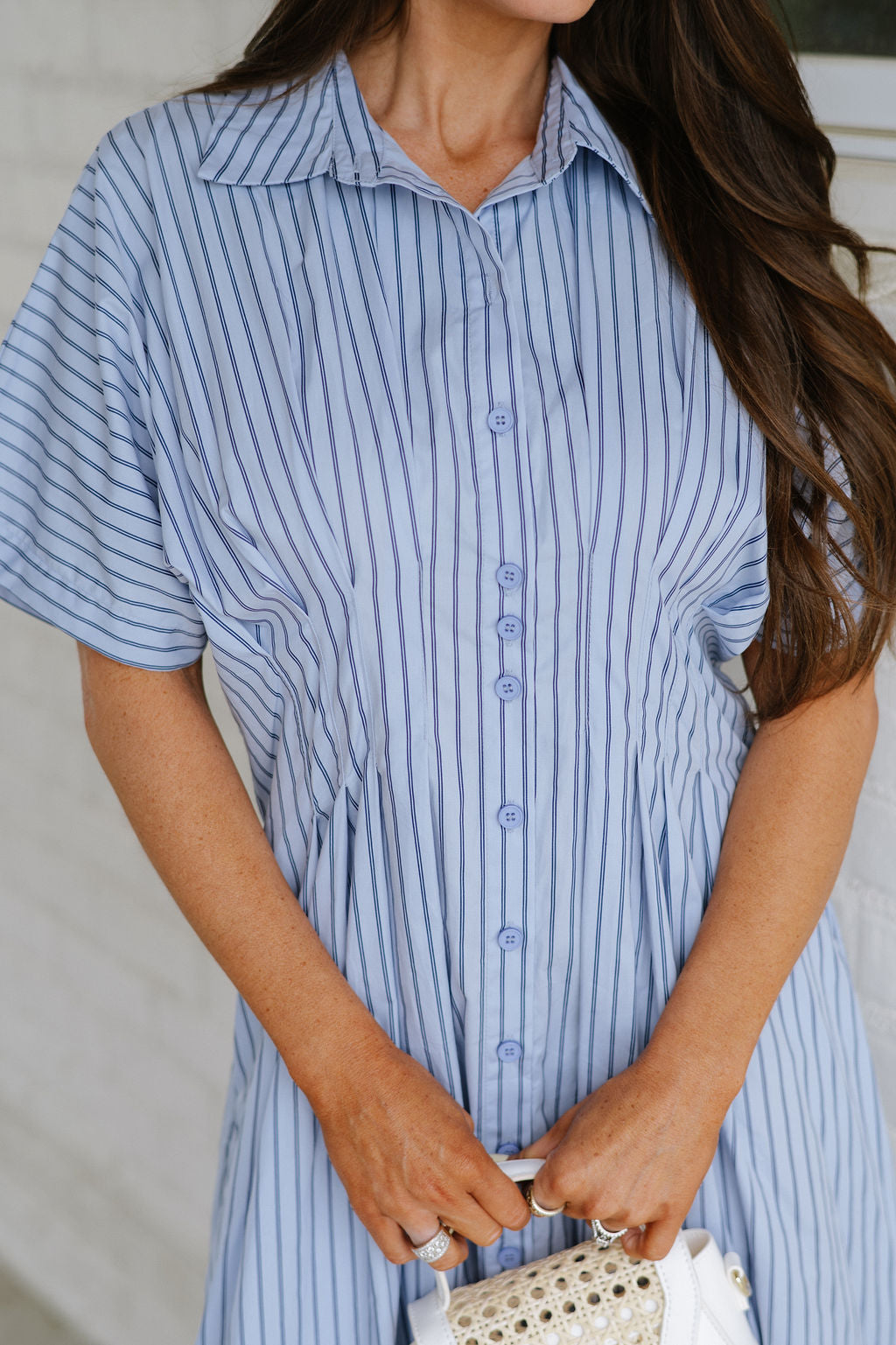 Pin Striped Poplin Midi Shirt Dress