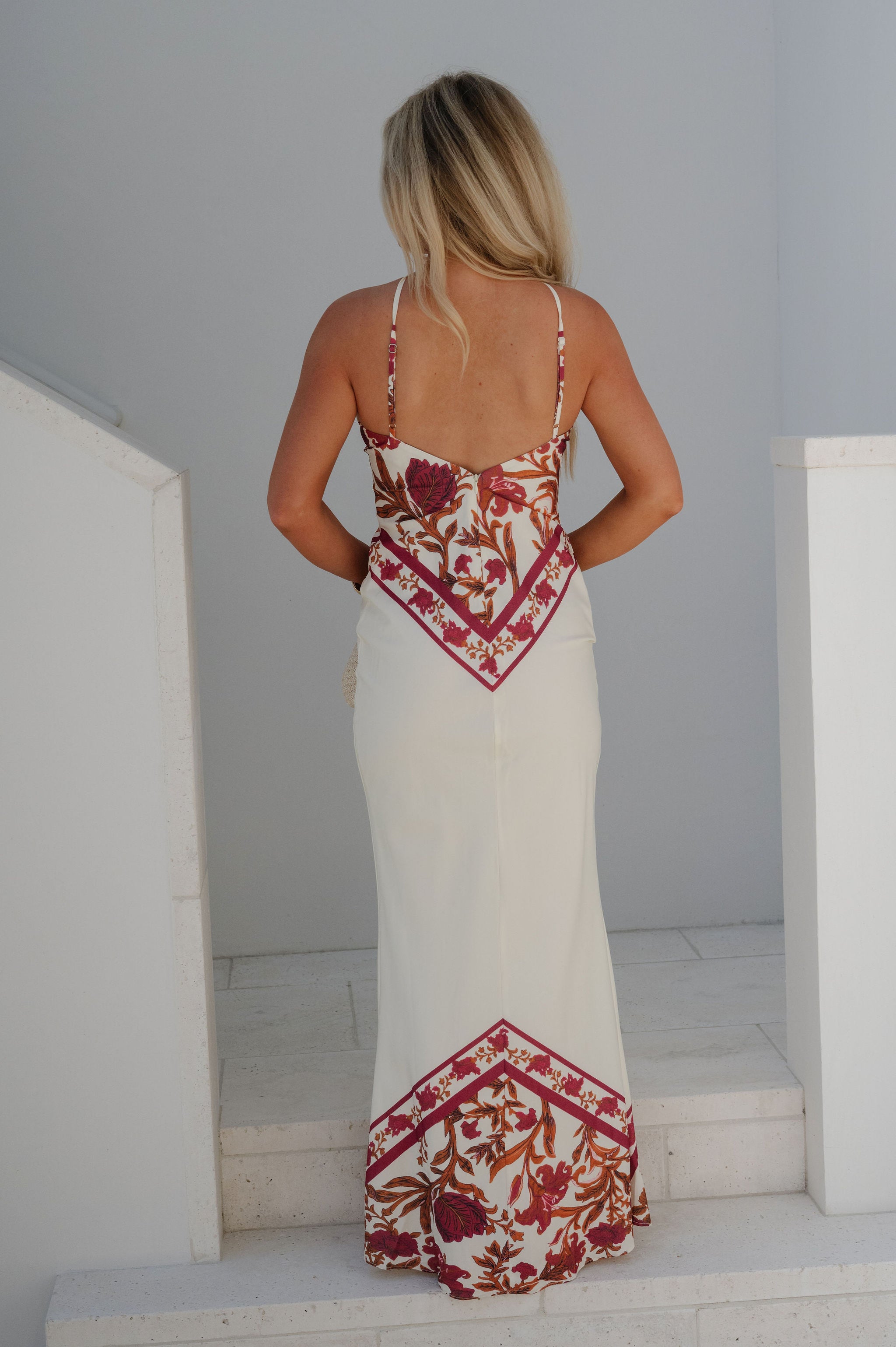 Fuller Halter Maxi Dress-Ivory/Wine