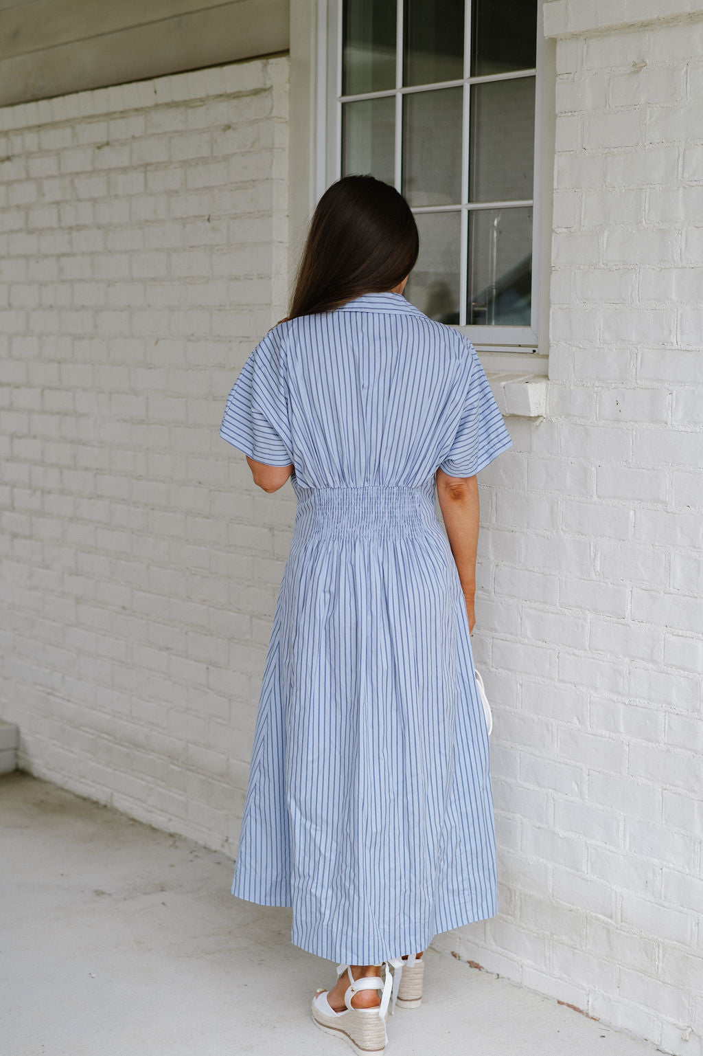 Pin Striped Poplin Midi Shirt Dress