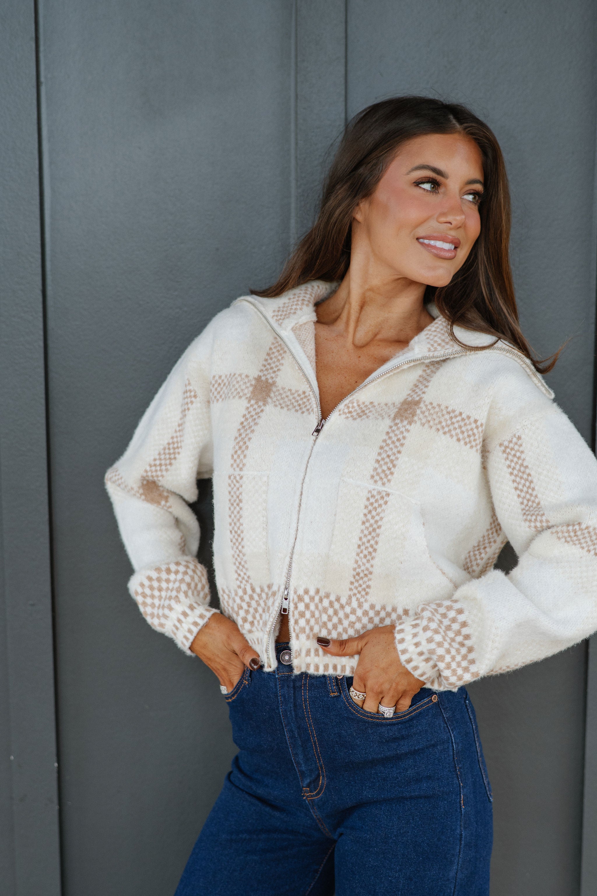 Kacie Plaid Jacket-Off White