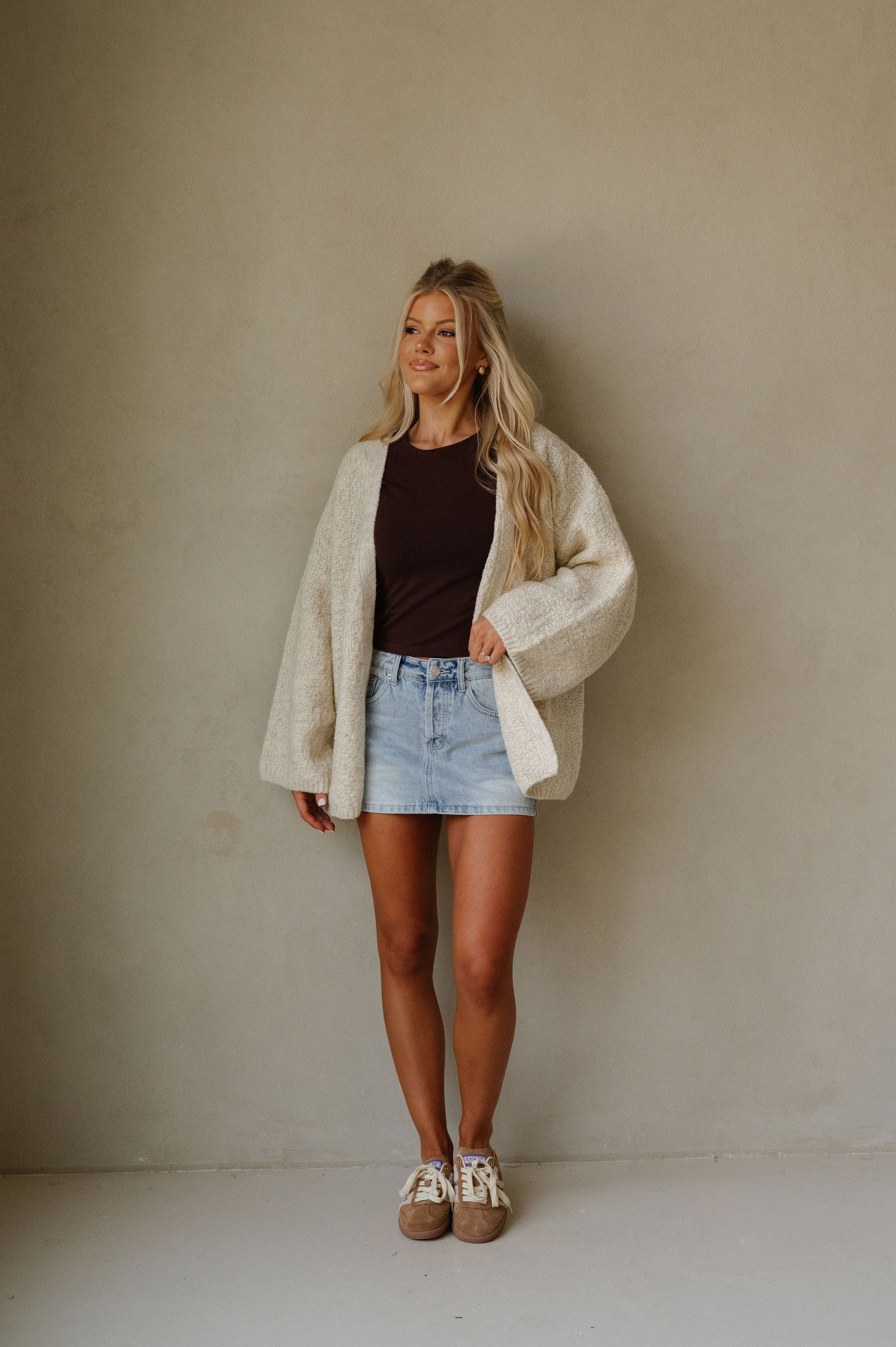 Romania Open Front Cardigan-Light Beige
