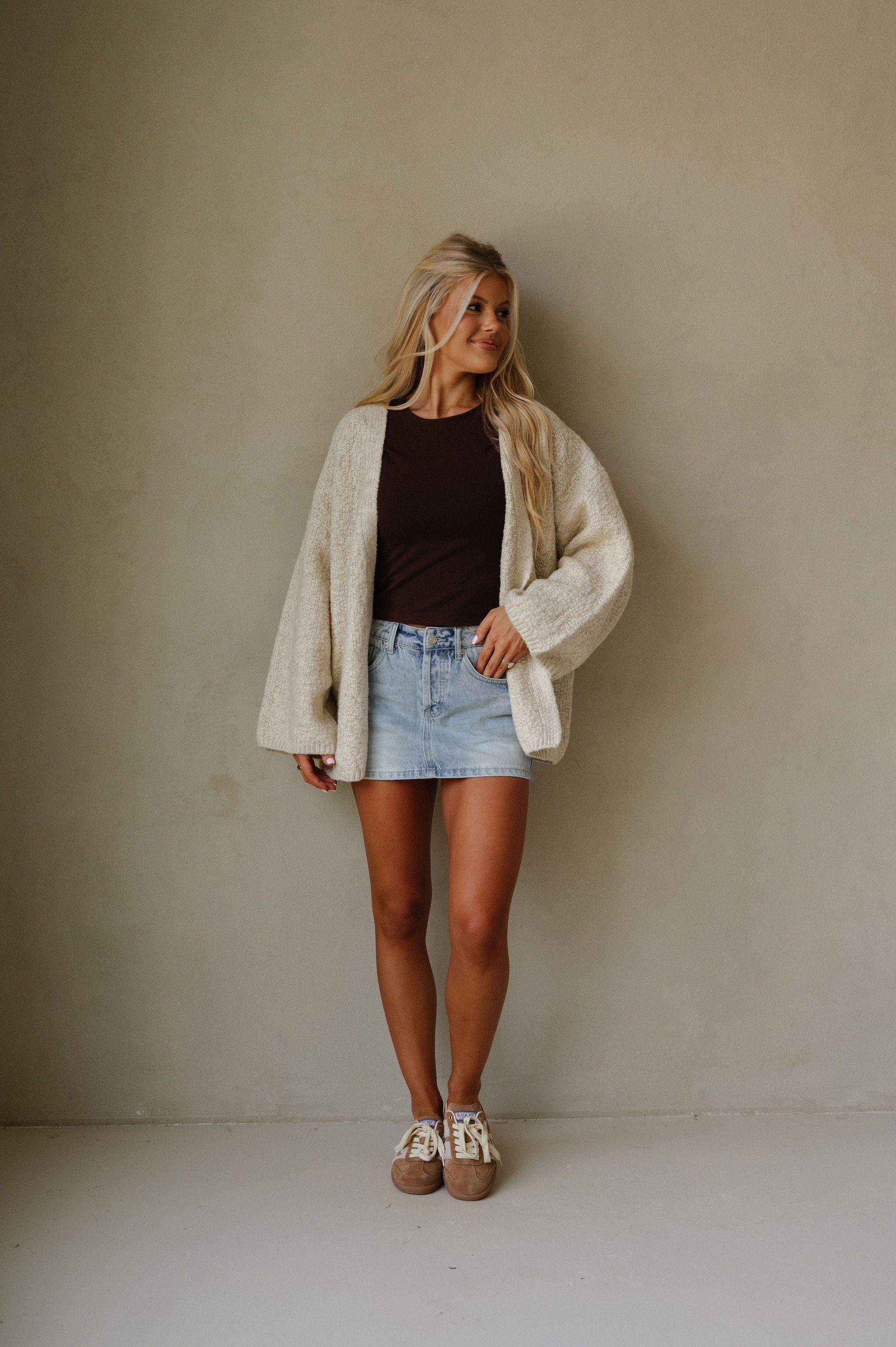 Romania Open Front Cardigan-Light Beige