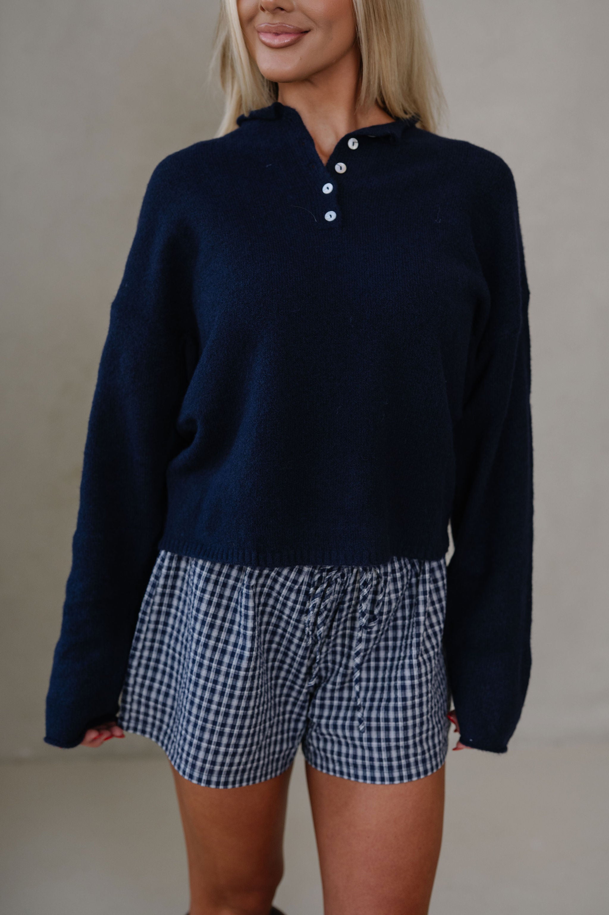 Candace Quarter Button Sweater-Dark Midnight