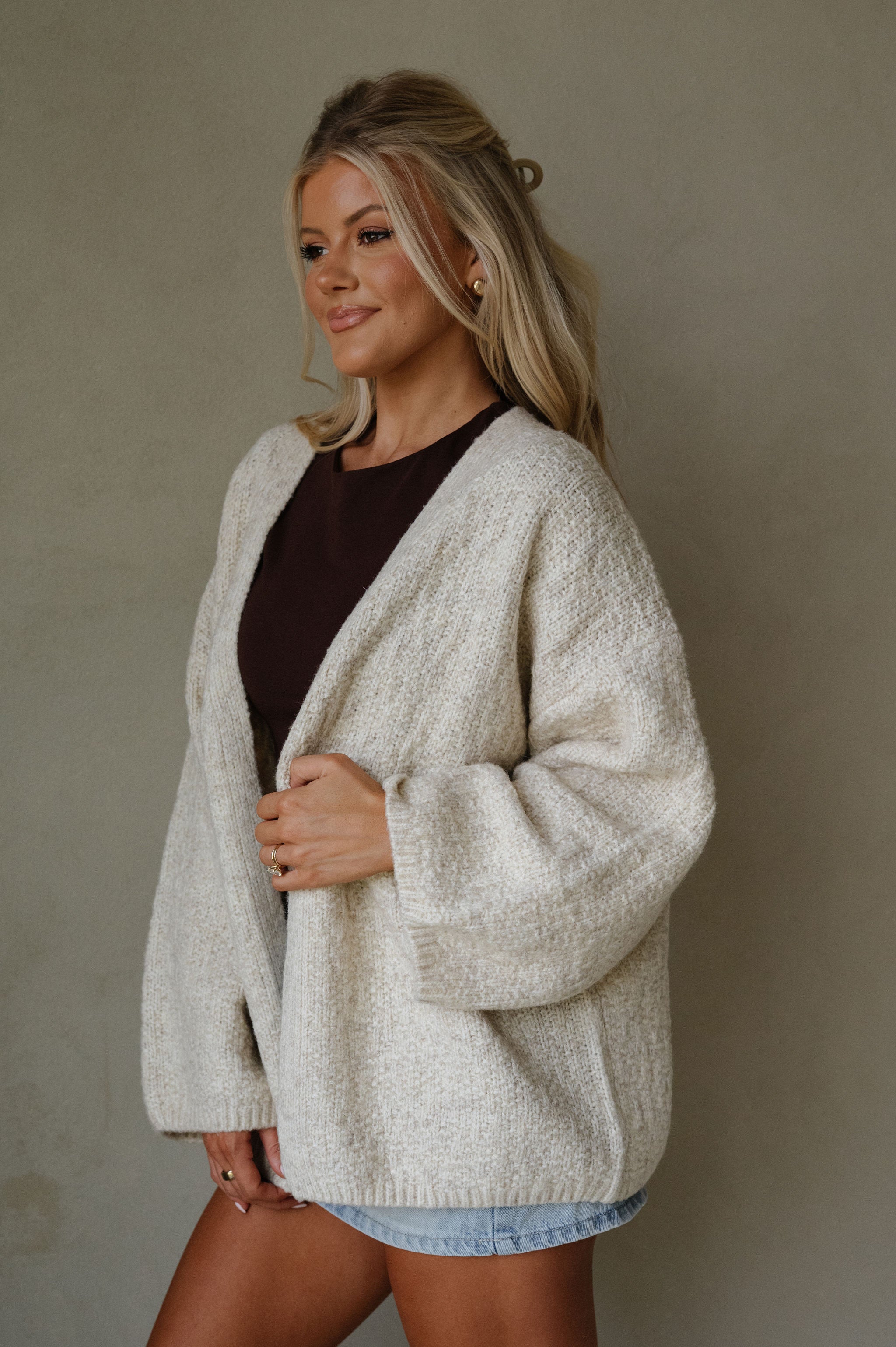 Romania Open Front Cardigan-Light Beige