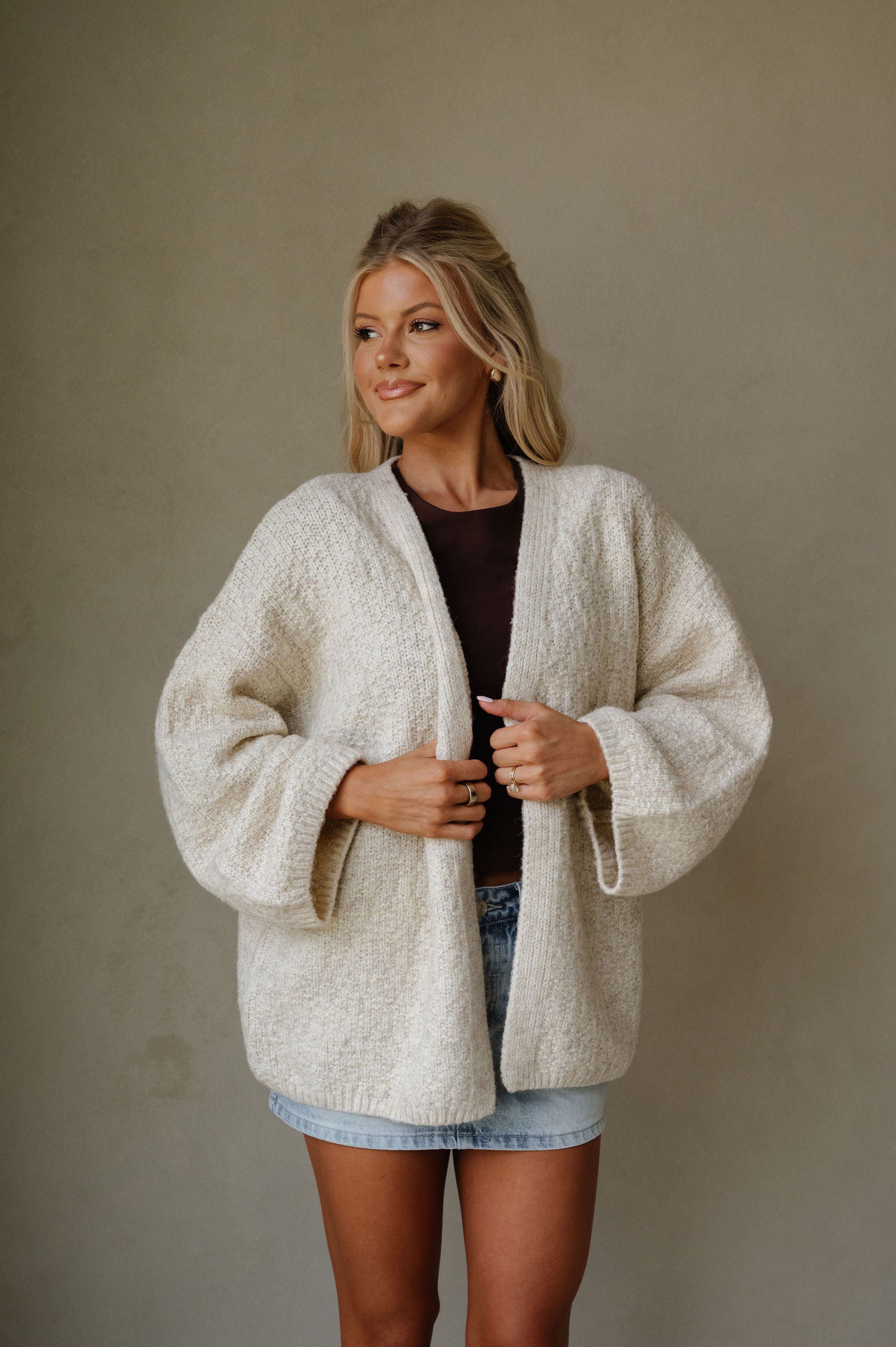 Romania Open Front Cardigan-Light Beige