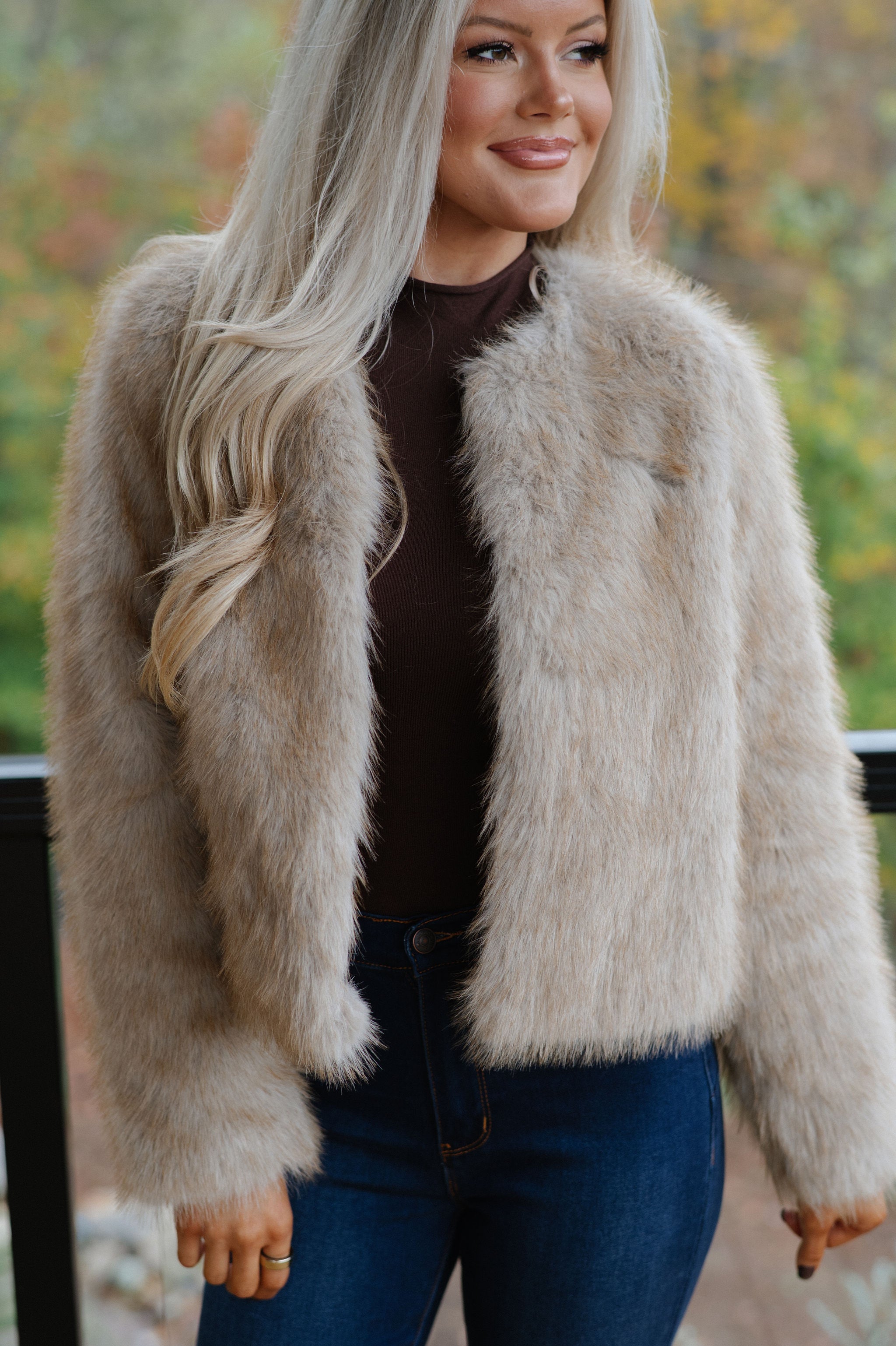 Violet Faux Fur Jacket-Taupe