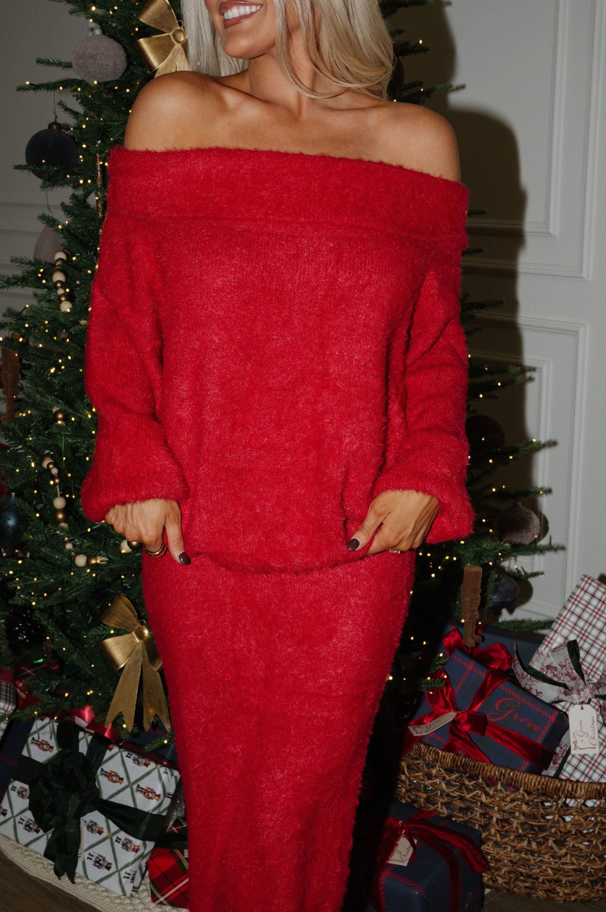 Mohair Skirt Set-Red