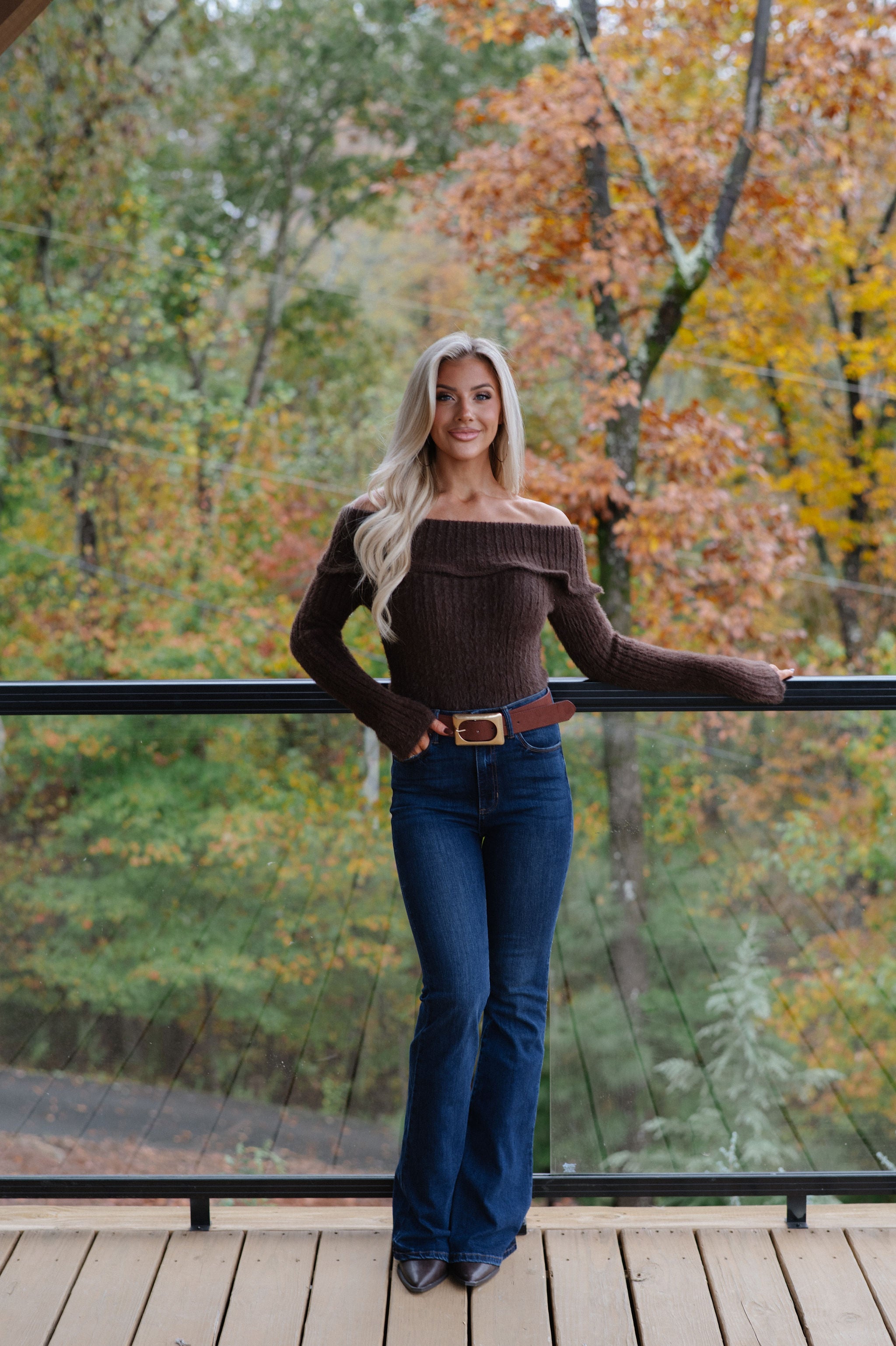 Malina OTS Sweater Top-Brown