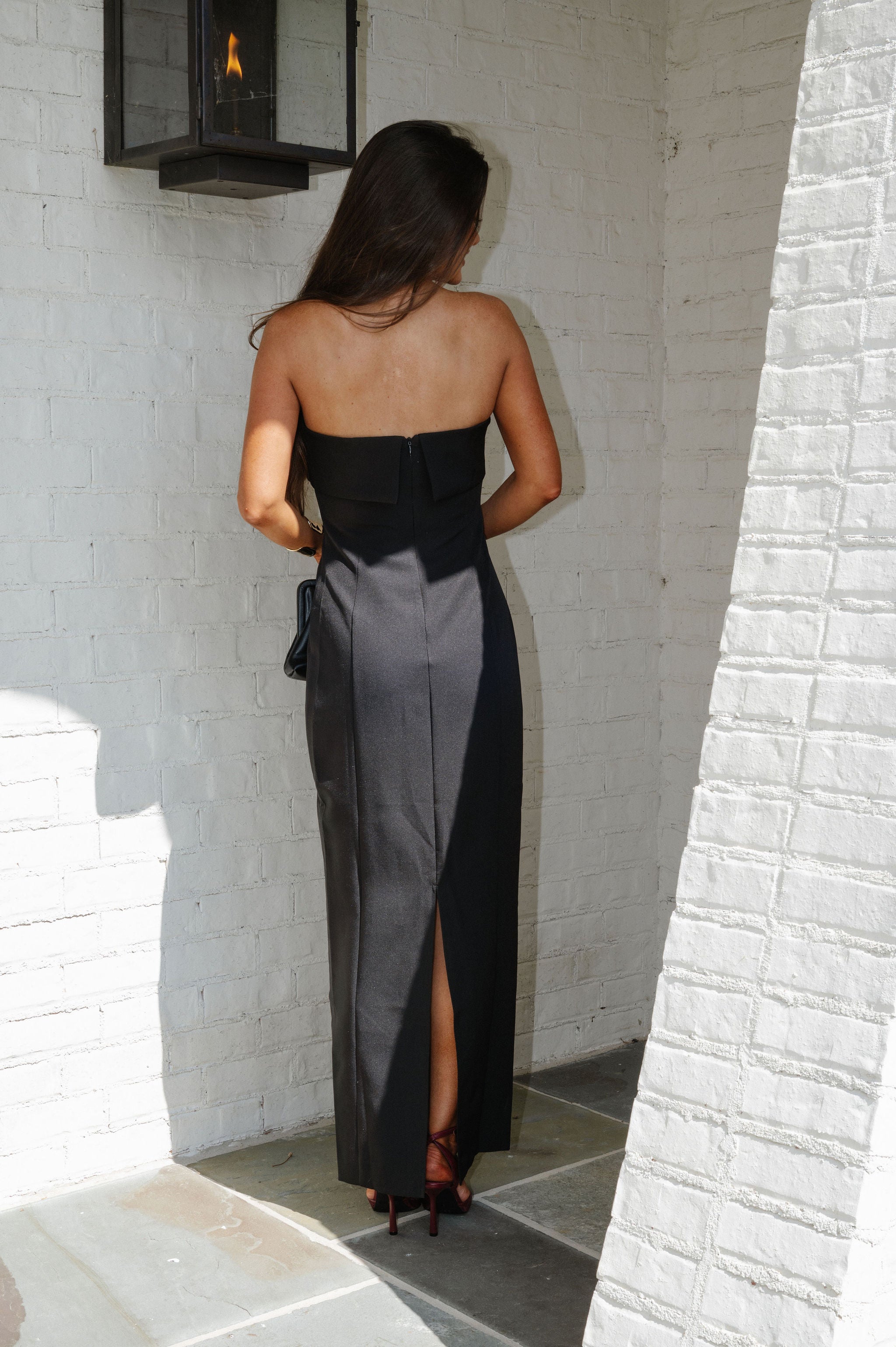 Strapless Fold Over Maxi Dress-Black