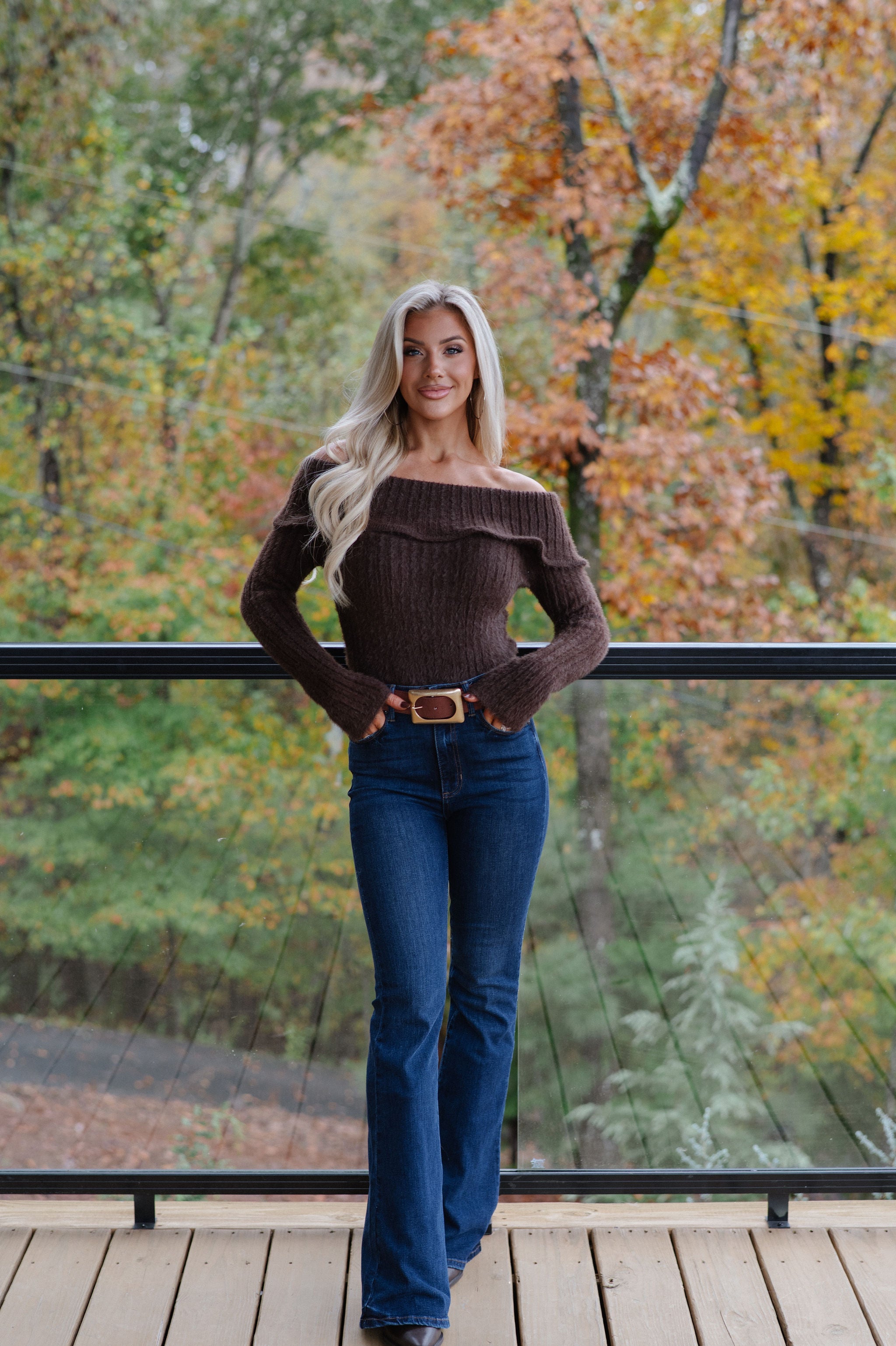 Malina OTS Sweater Top-Brown