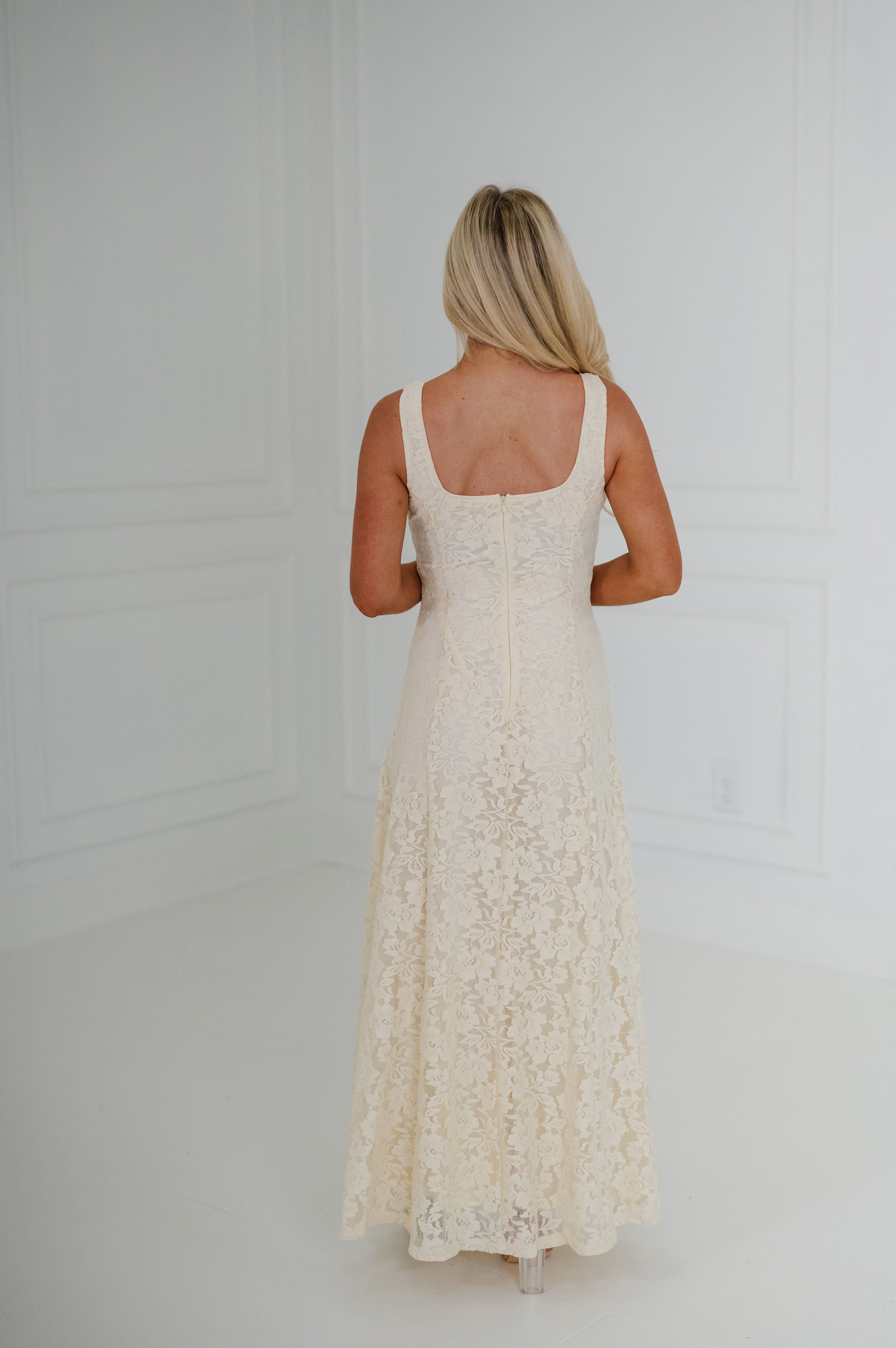 Myla Lace Square Neck Maxi Dress-Cream