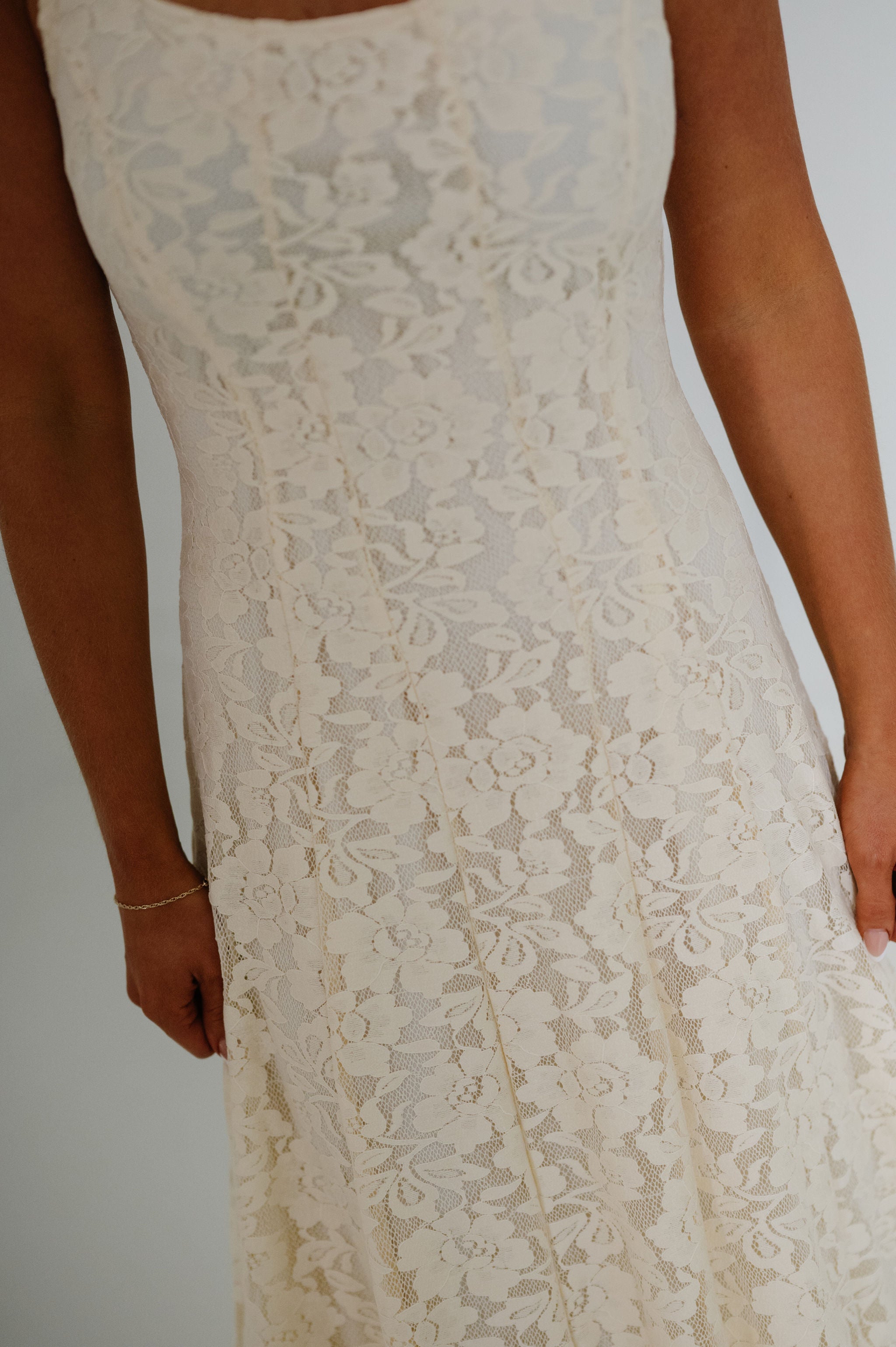 Myla Lace Square Neck Maxi Dress-Cream