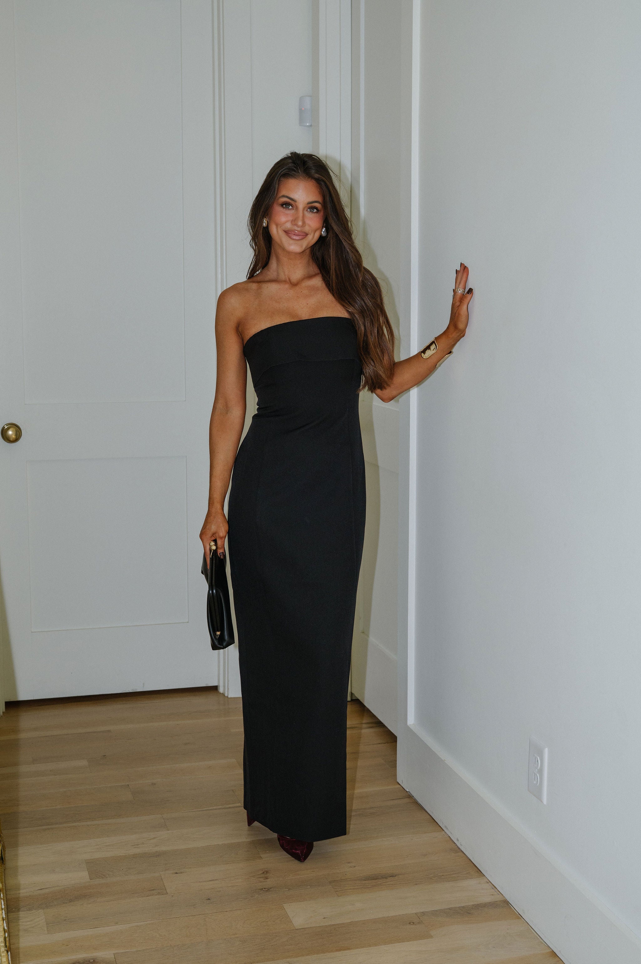Strapless Fold Over Maxi Dress-Black