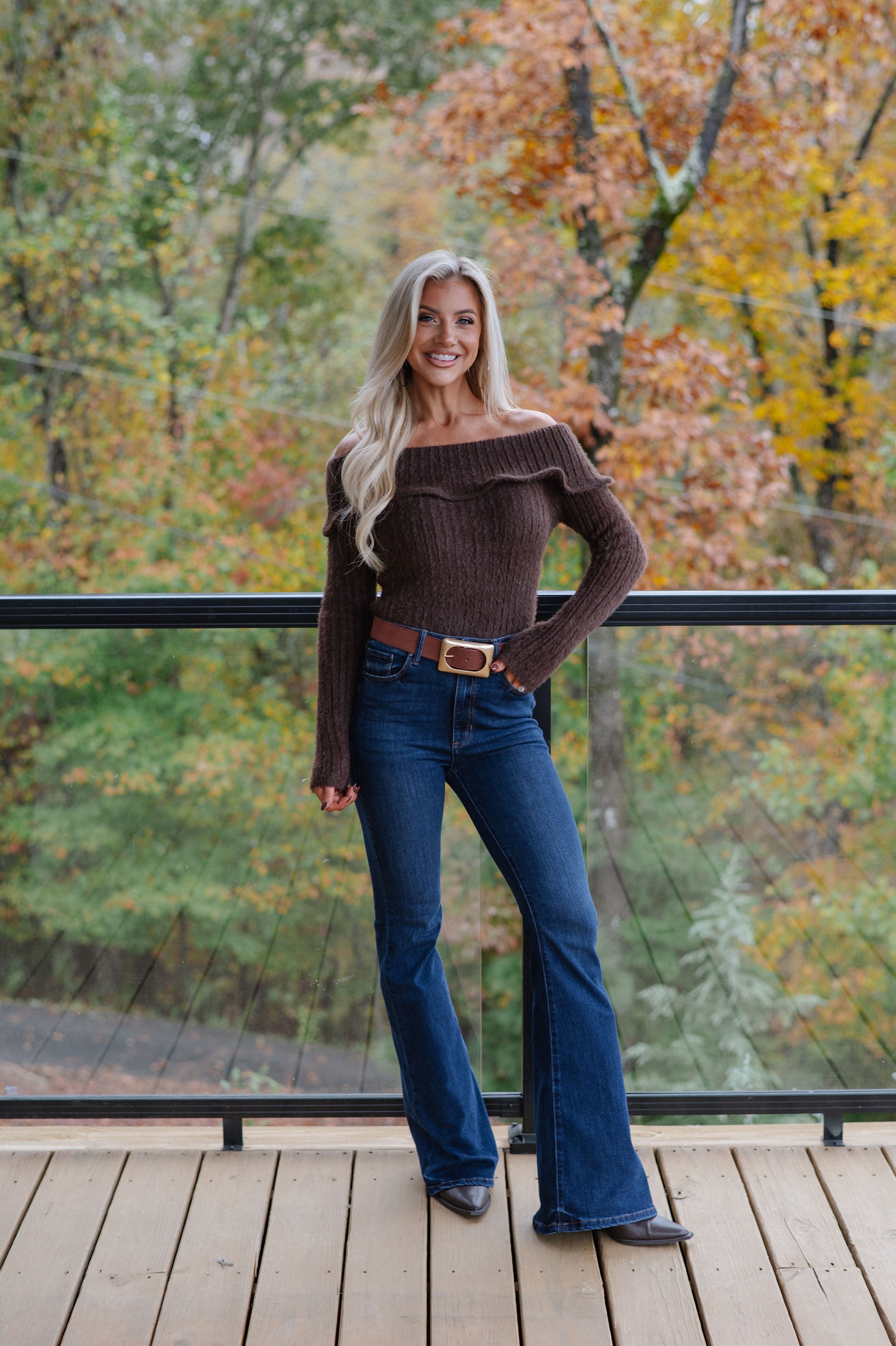 Malina OTS Sweater Top-Brown