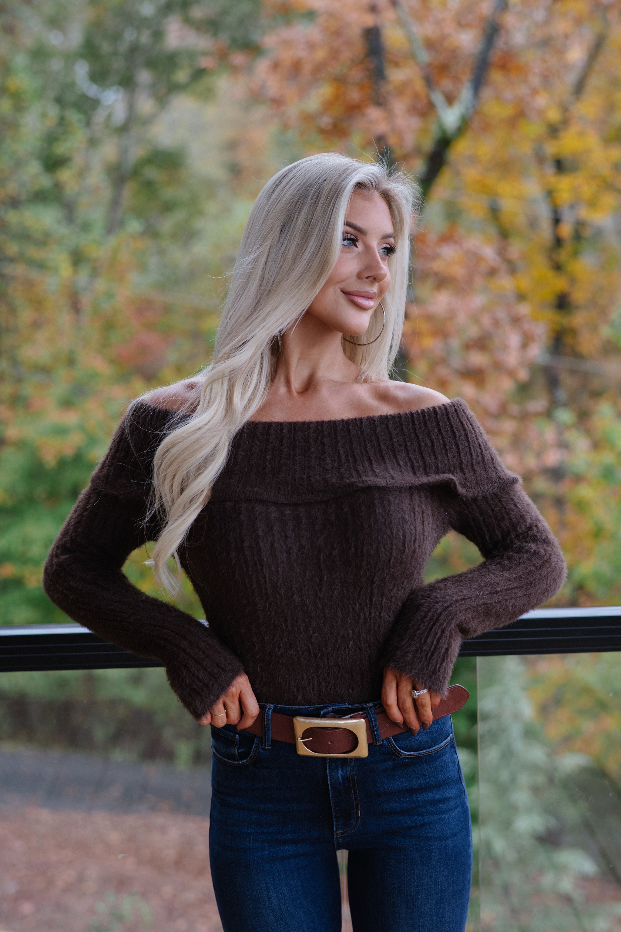 Malina OTS Sweater Top-Brown