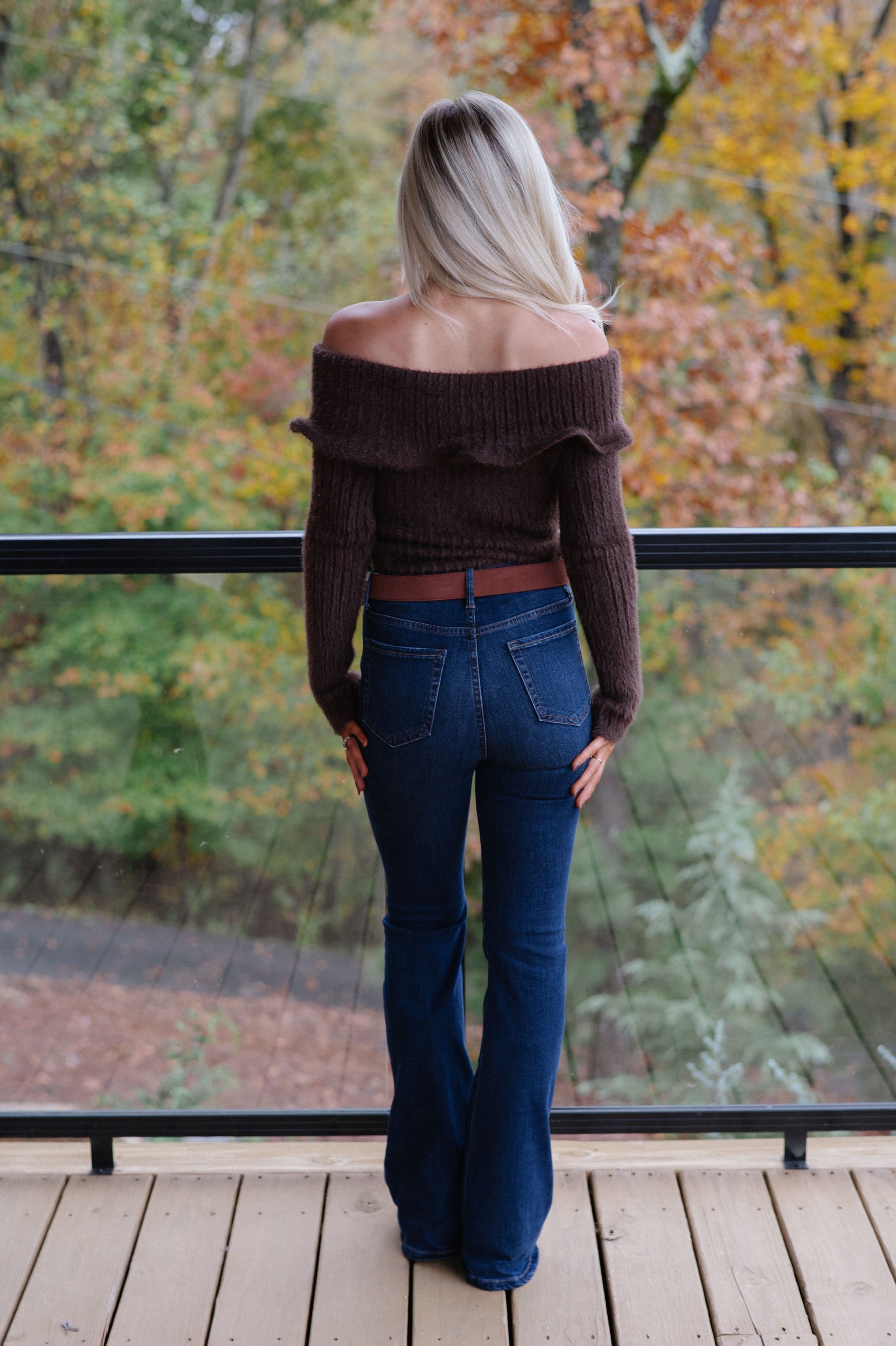 Malina OTS Sweater Top-Brown