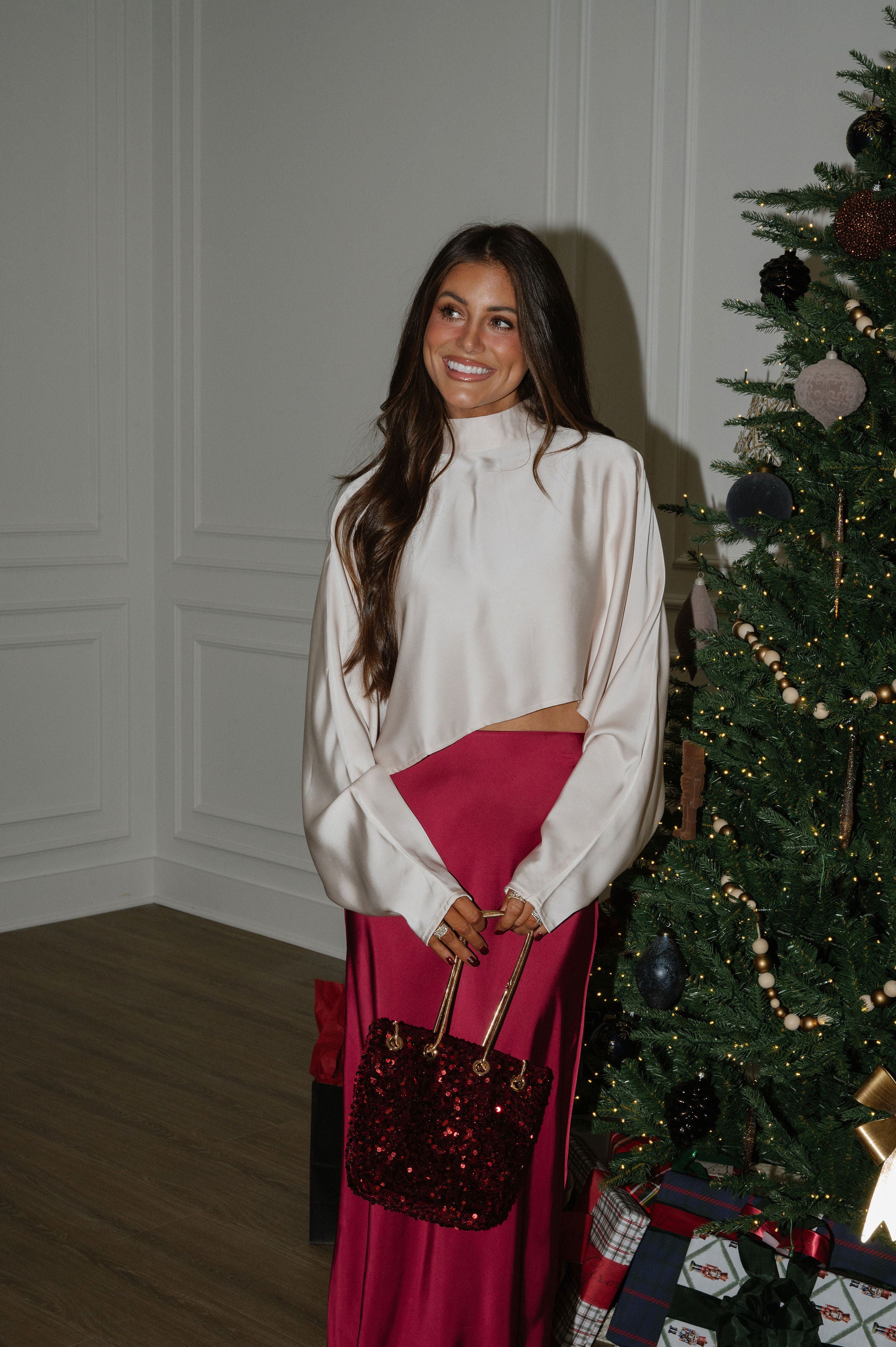 Mock Neck Caftan Top-Champagne