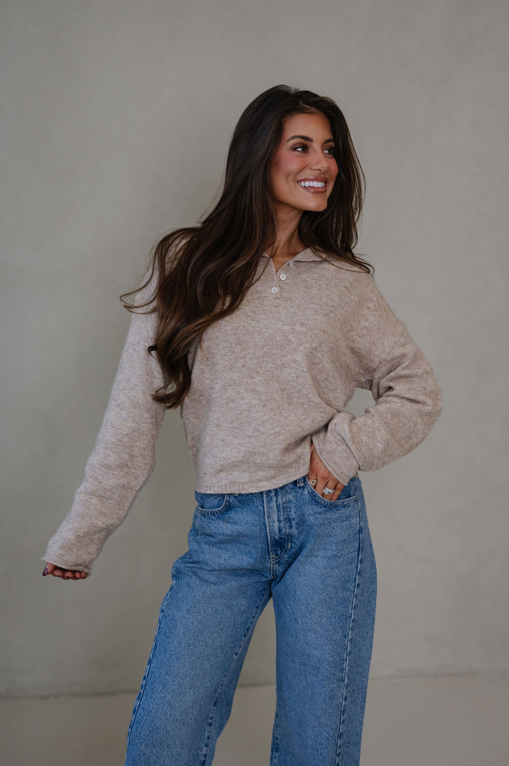 Candace Quarter Button Sweater-Mocha