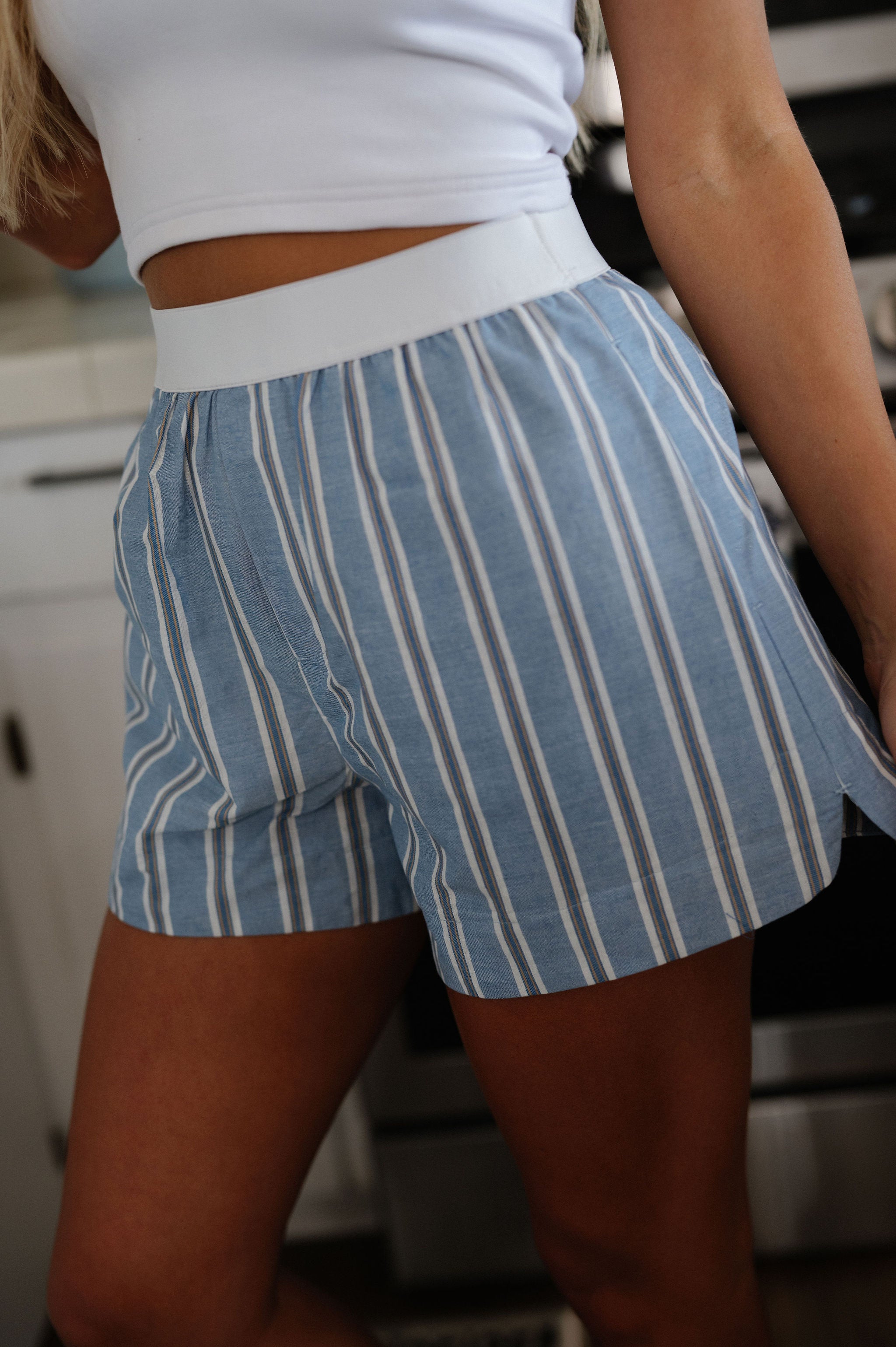 Dori Stripe Boxer Shorts-Denim