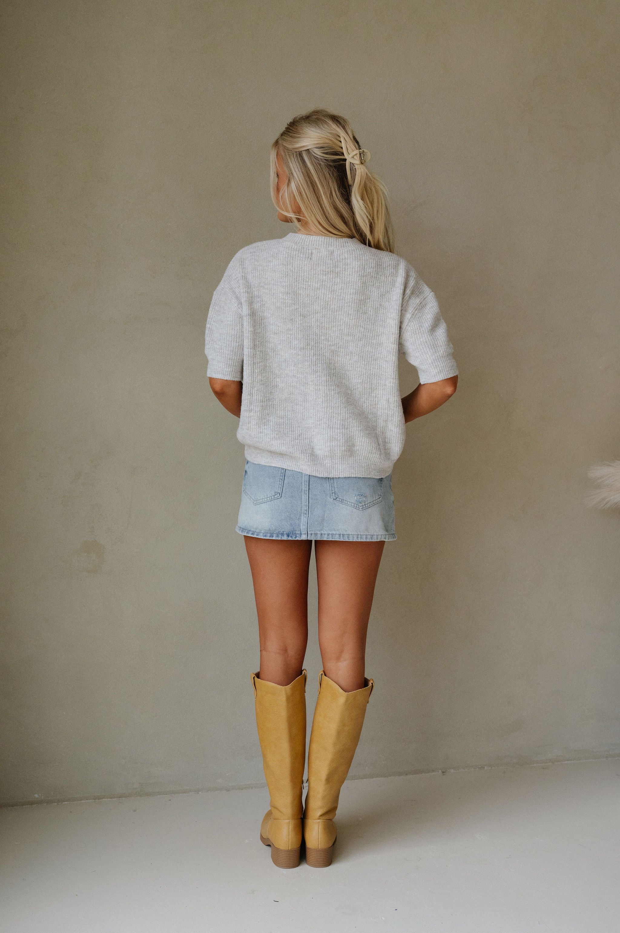 Blair Short Sleeve Cardigan- Heather Oatmeal