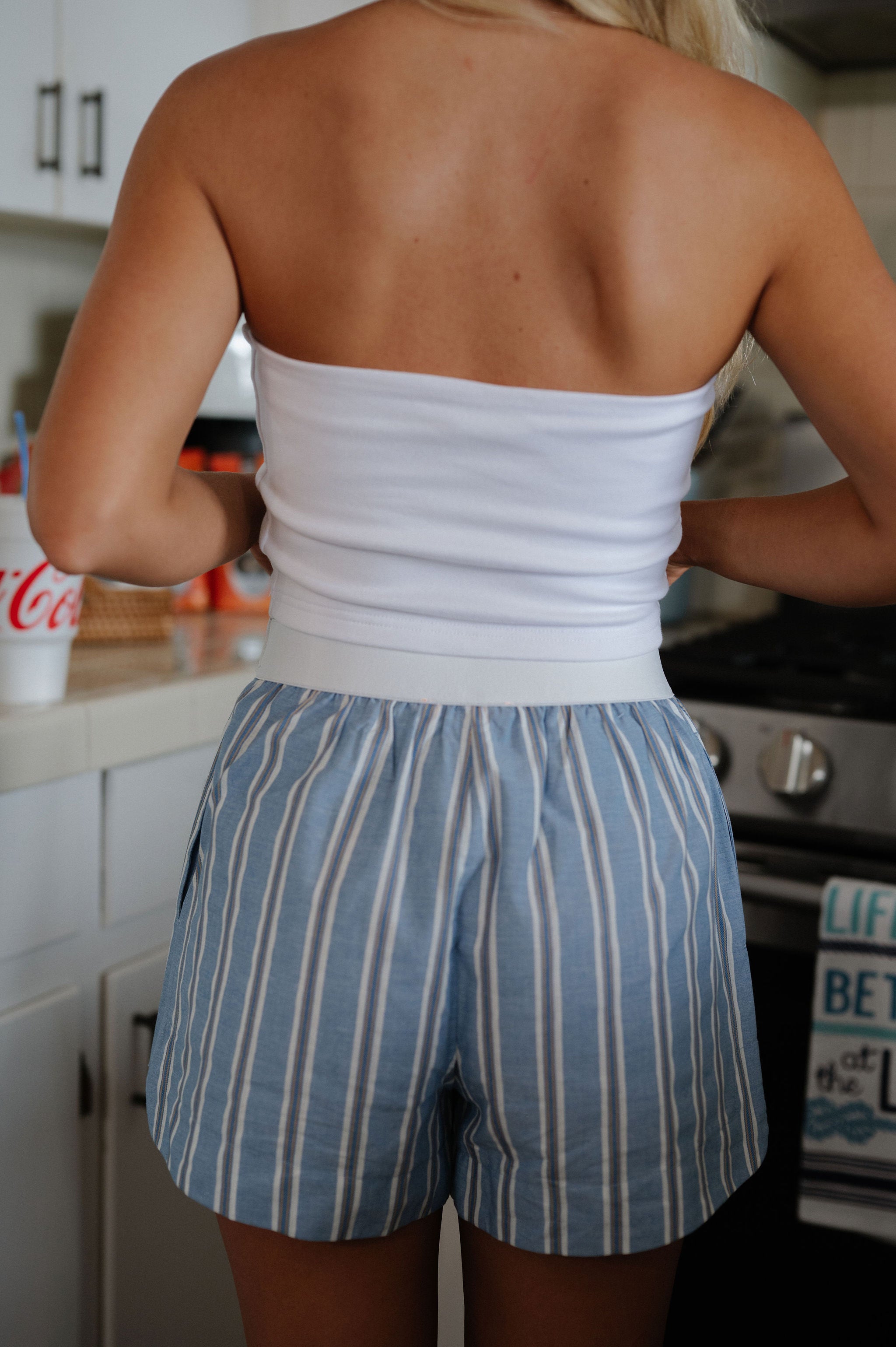 Dori Stripe Boxer Shorts-Denim