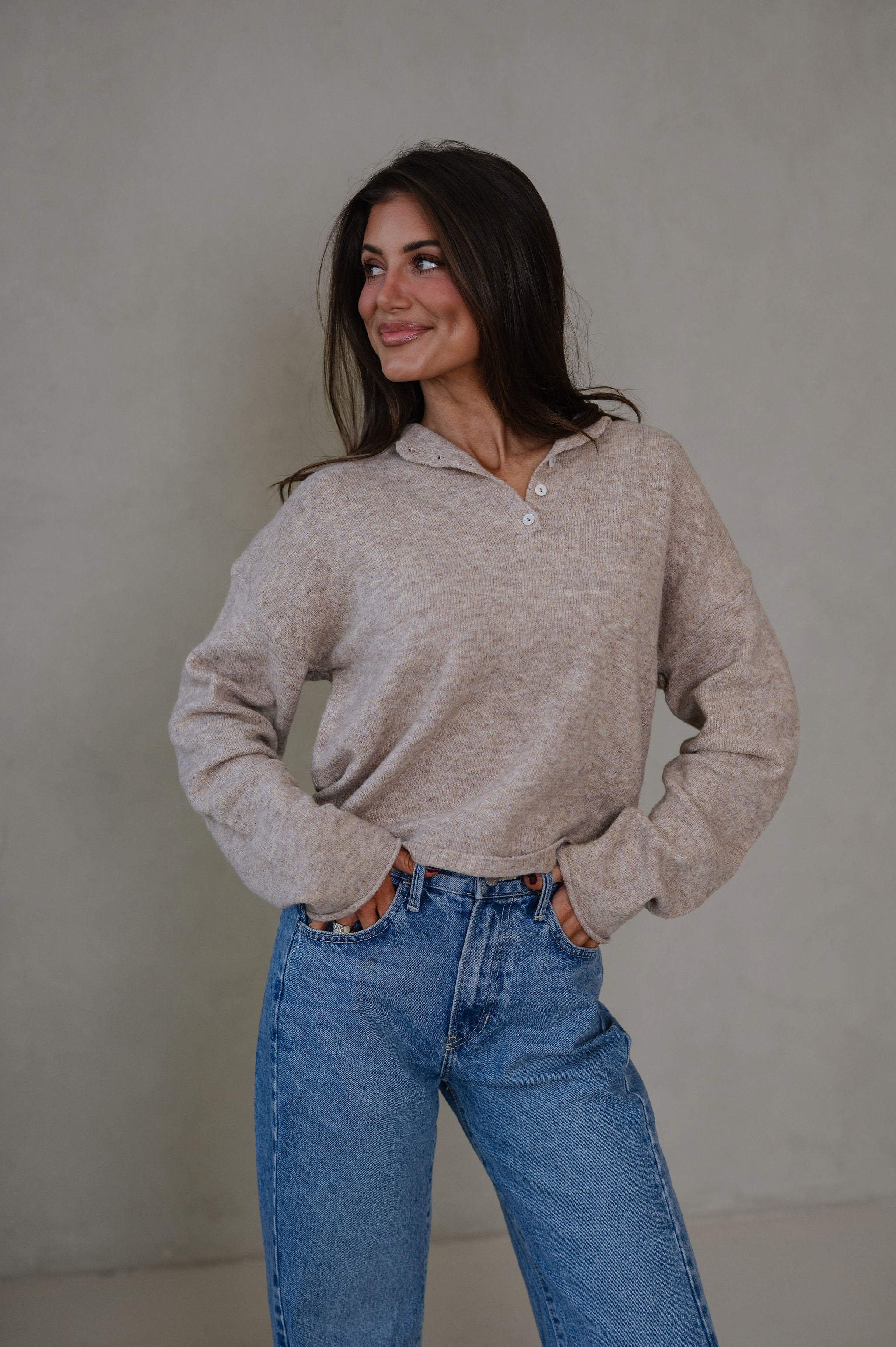 Candace Quarter Button Sweater-Mocha