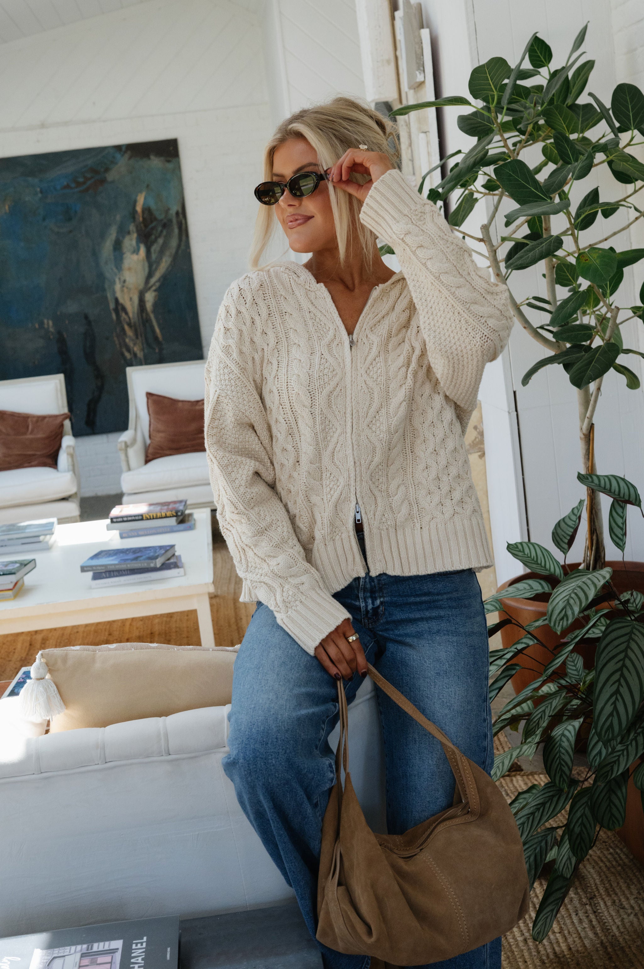 Sadie Cable Knit Cardigan-Cream