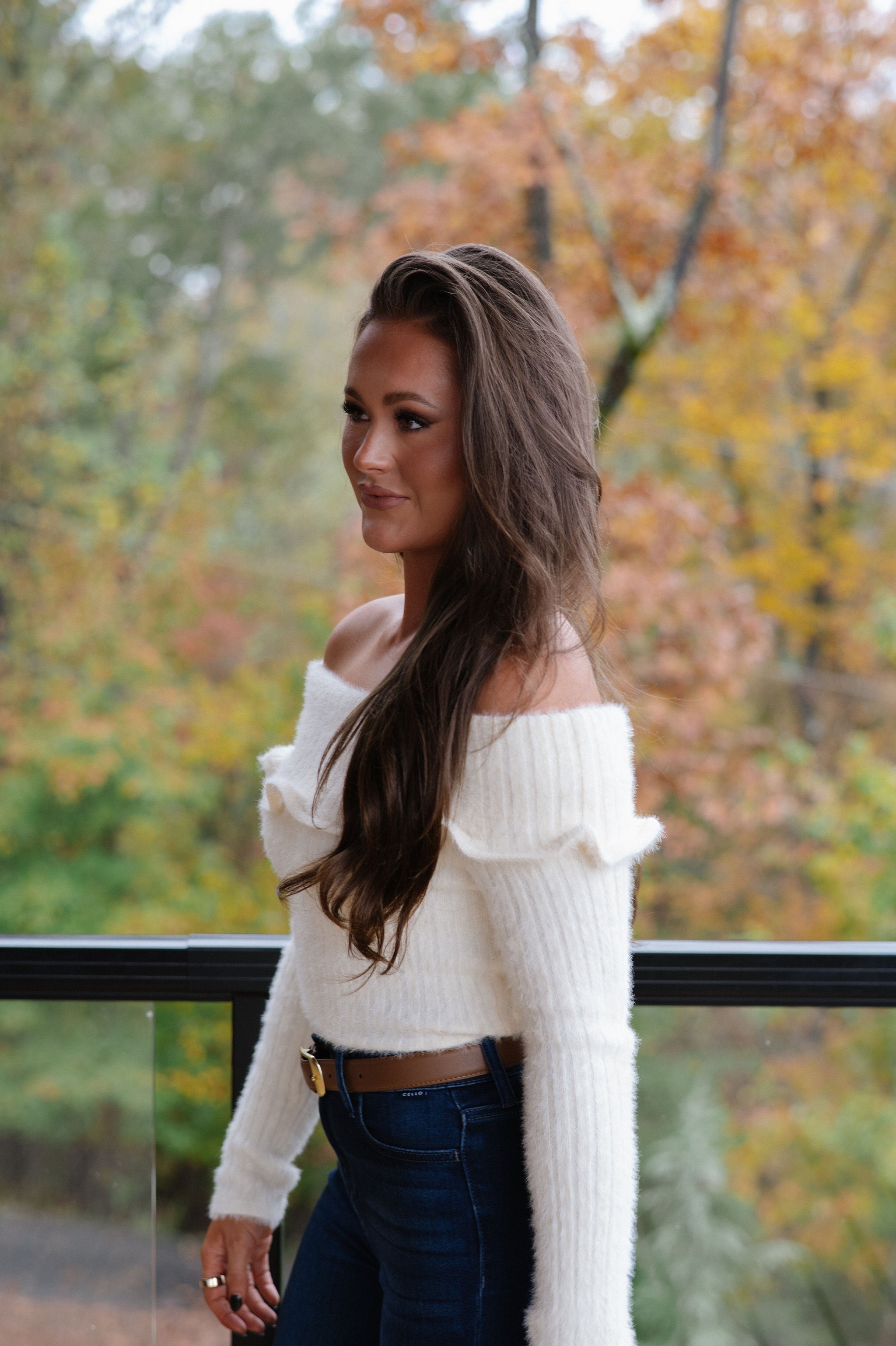 Malina OTS Sweater Top-Cream