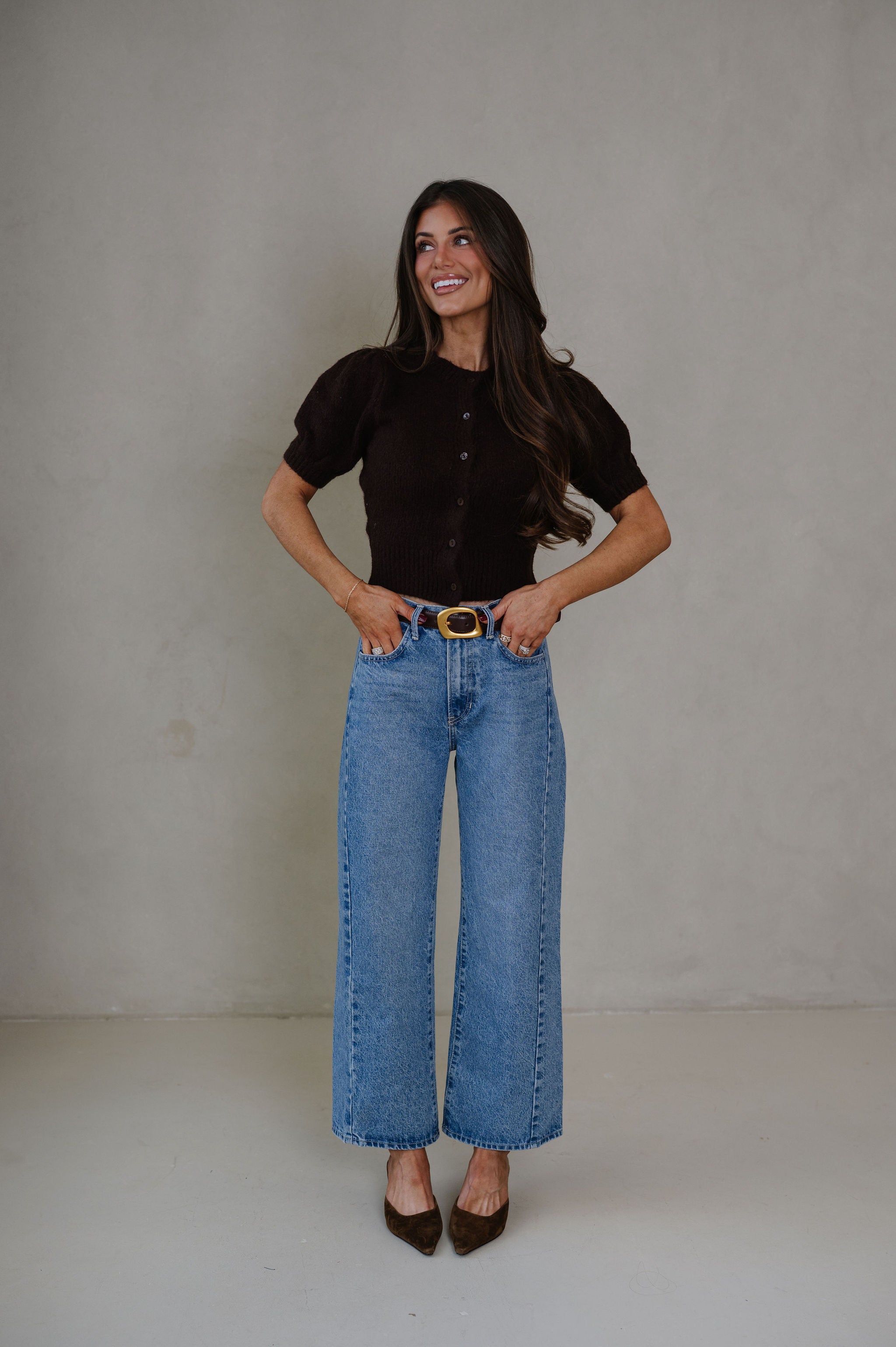 June Knit Cardigan Top-Dark Brown