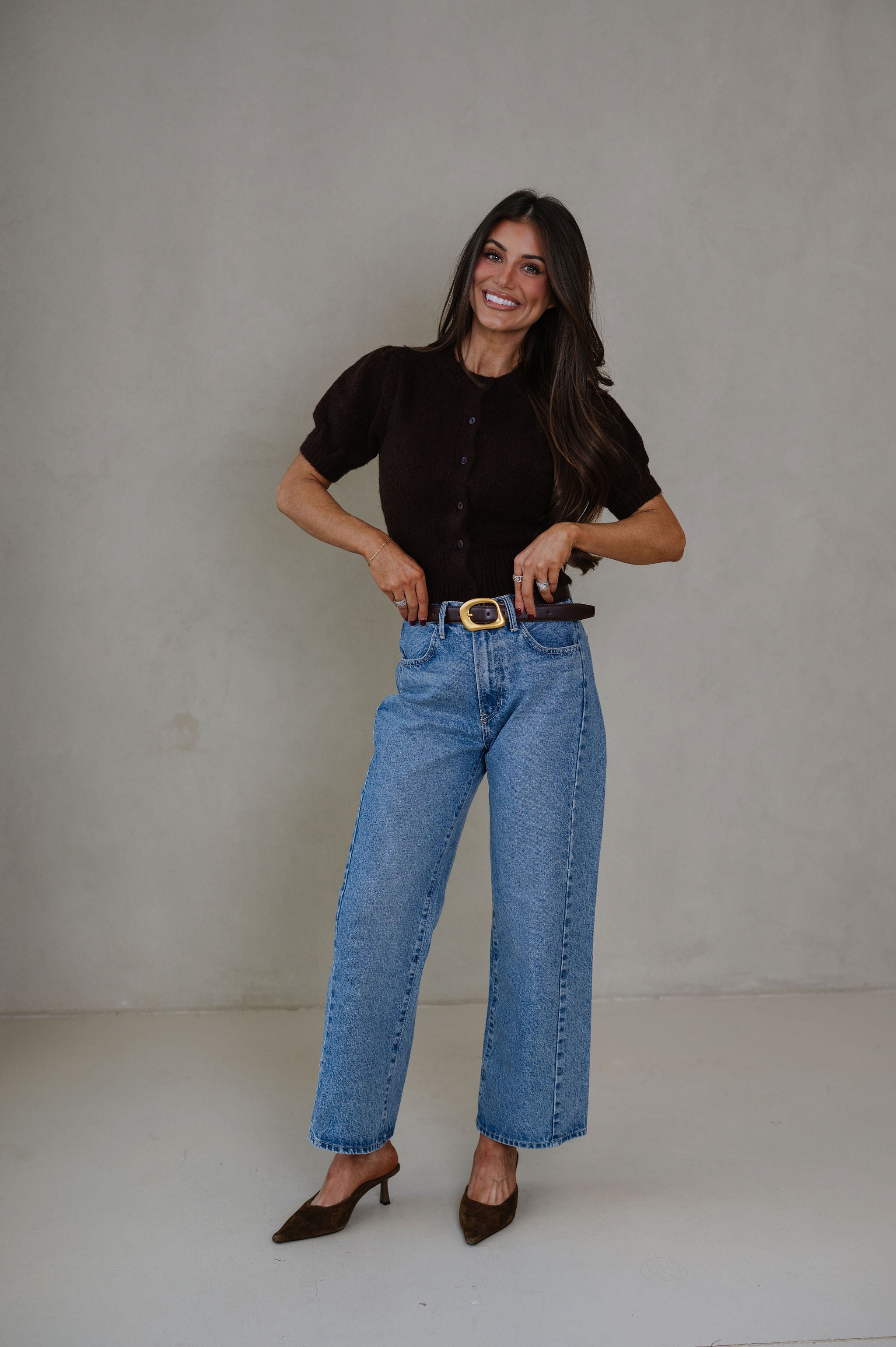 June Knit Cardigan Top-Dark Brown