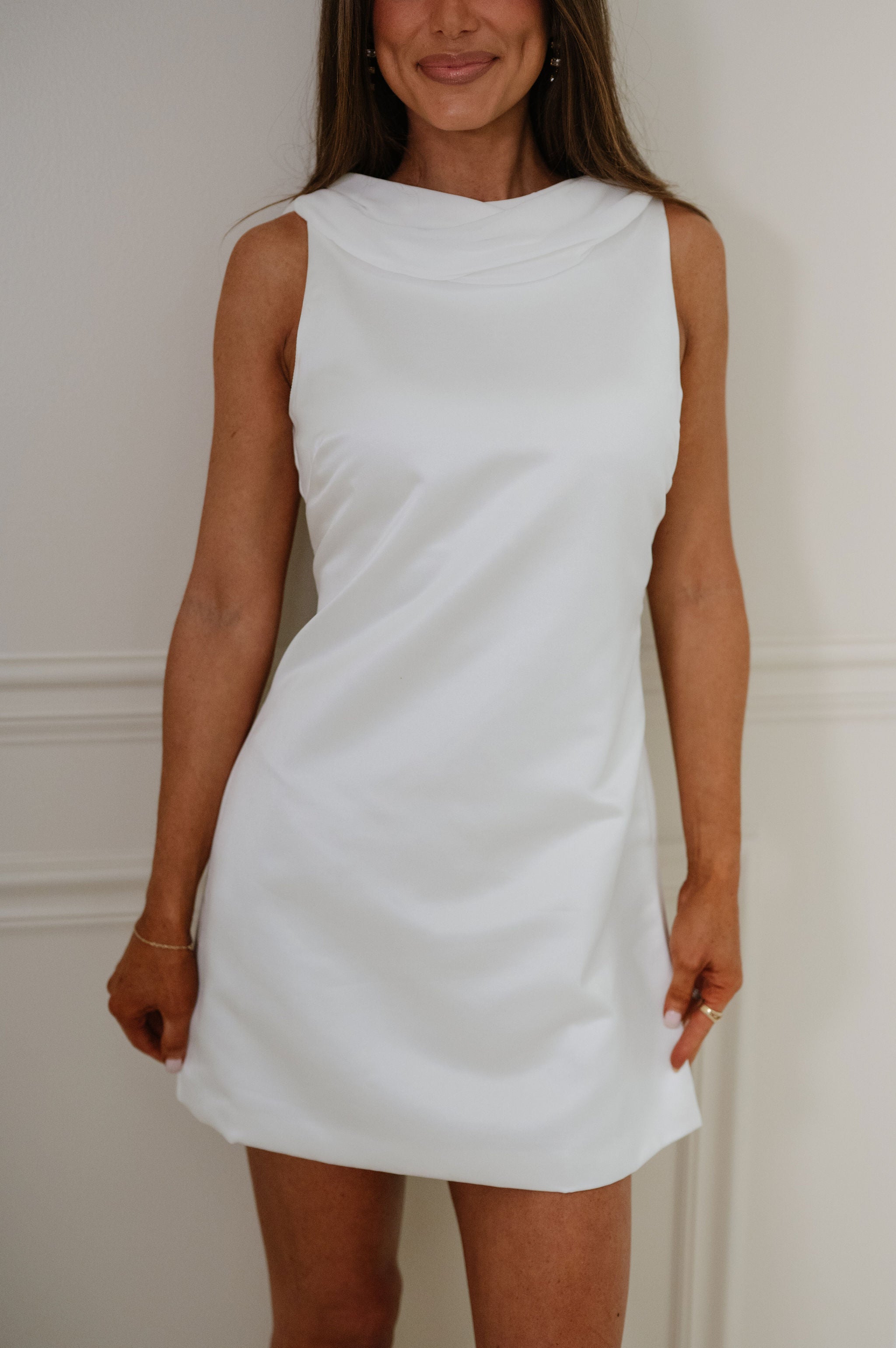 white mini dress sleeveless Draped Cowl Neck Dress-Off S Size:41 EU / 10 US / 8 UK pfseasonalall_w26 Olive Lace Off Shoulder 34.3 Waist