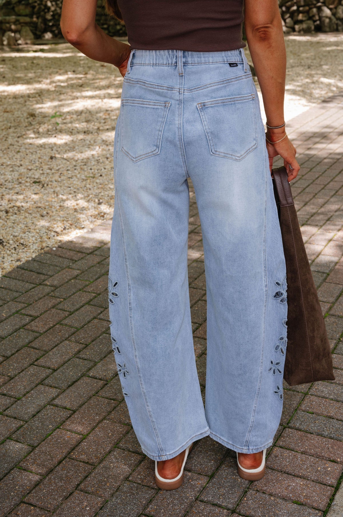 Sage Embroidered Curve Barrel-Light Denim