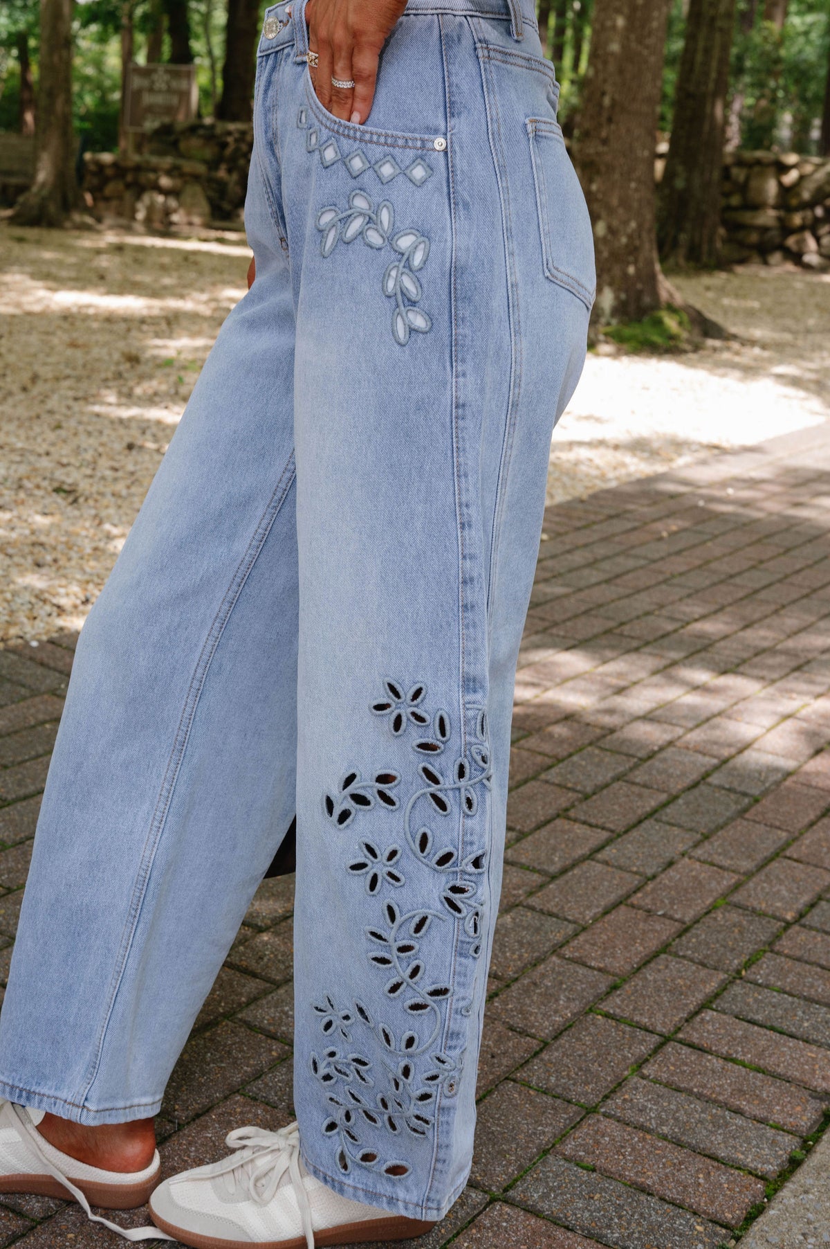 Sage Embroidered Curve Barrel-Light Denim