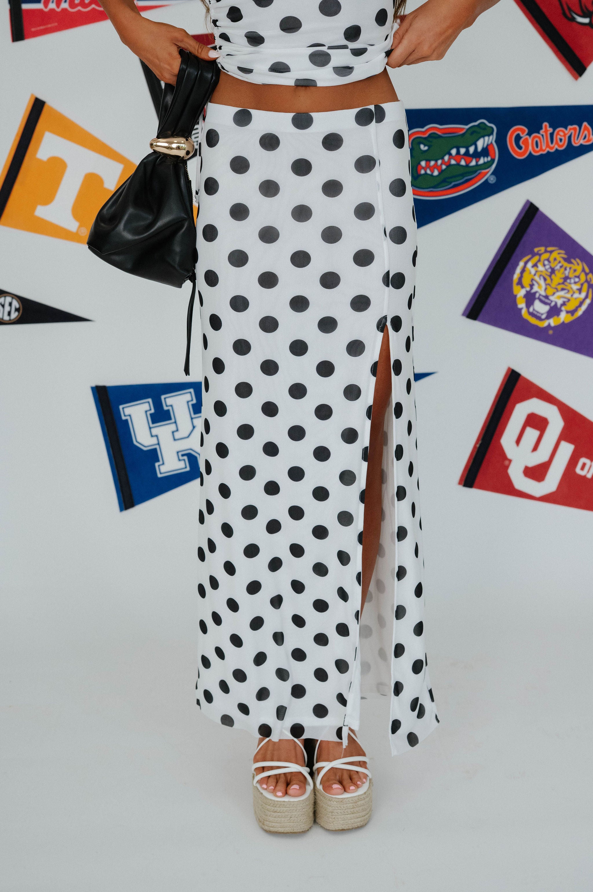 Polka Dot Mesh Skirt Set-White/Black