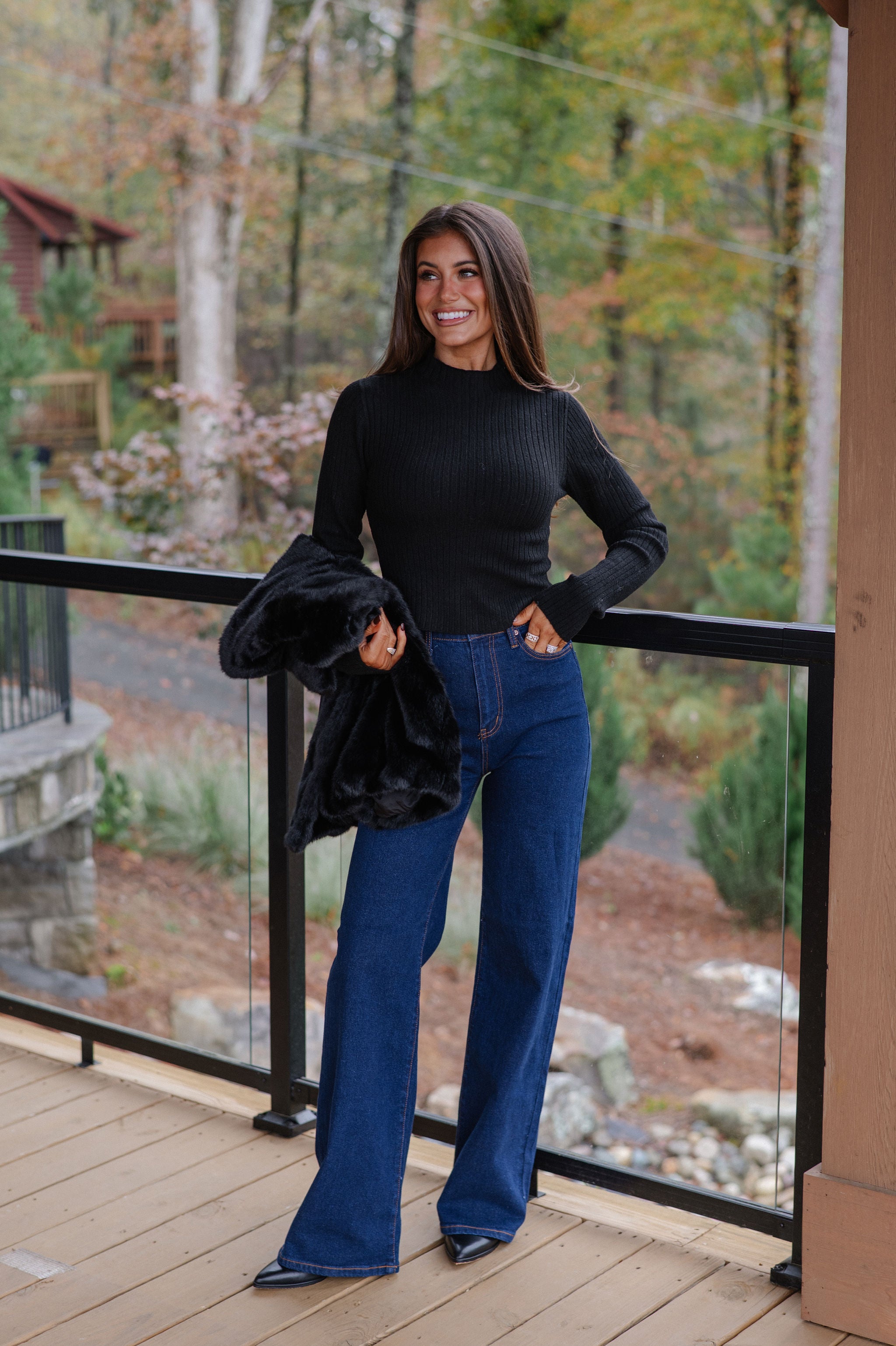 Tilly Ribbed Mock Neck Sweater-Black