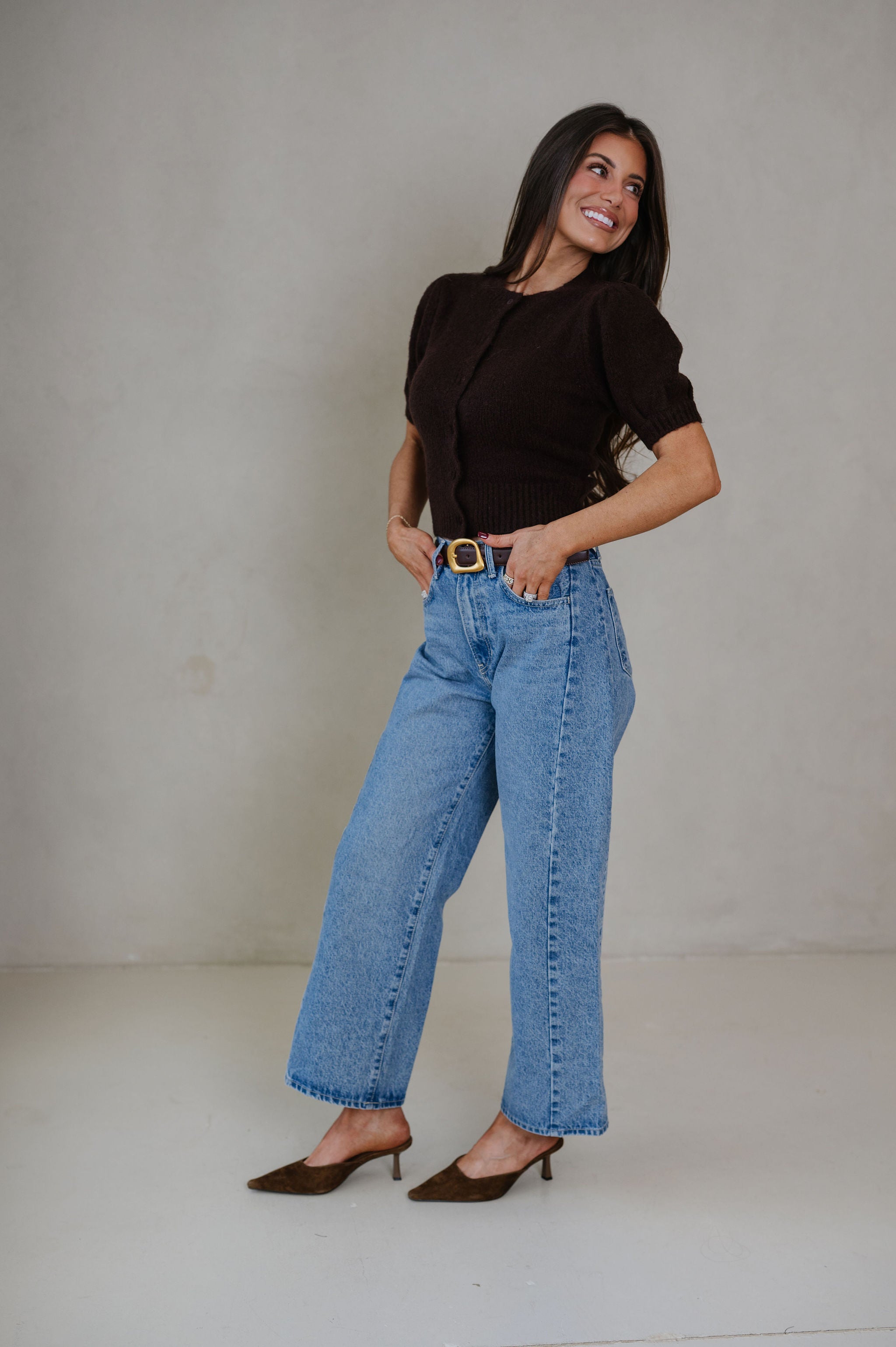 June Knit Cardigan Top-Dark Brown