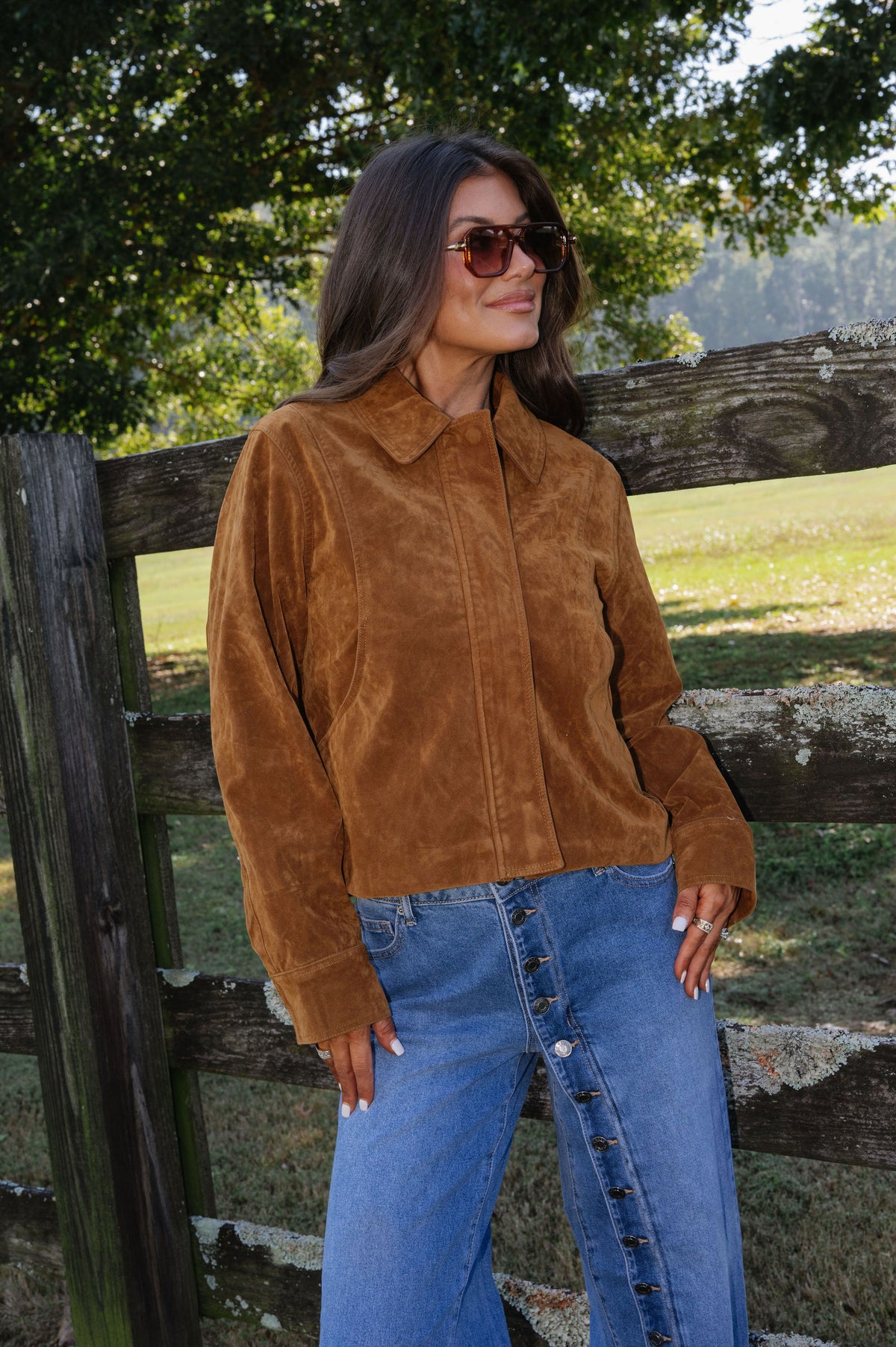 Faux Suede Collar Jacket-Camel