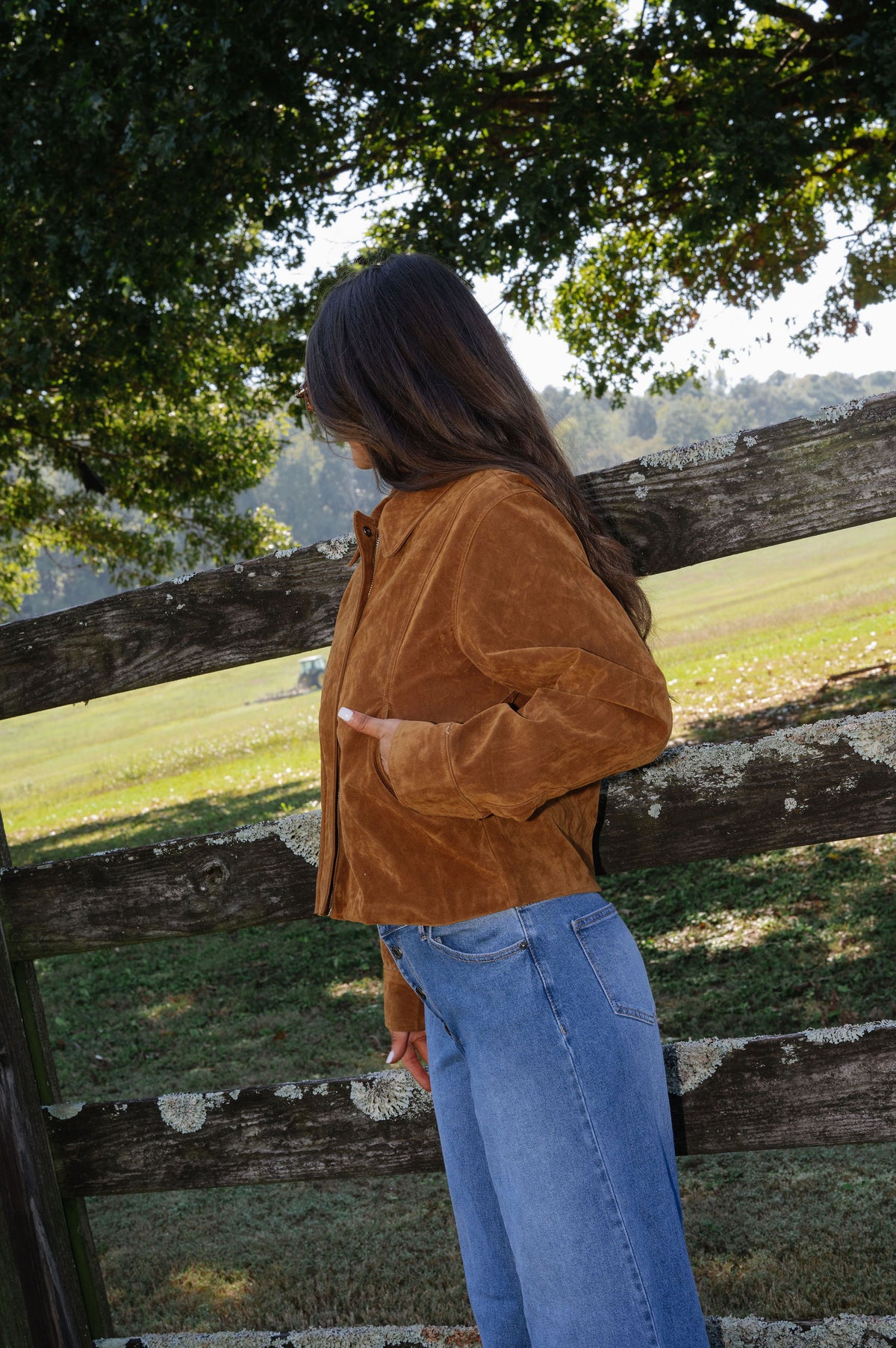 Faux Suede Collar Jacket-Camel
