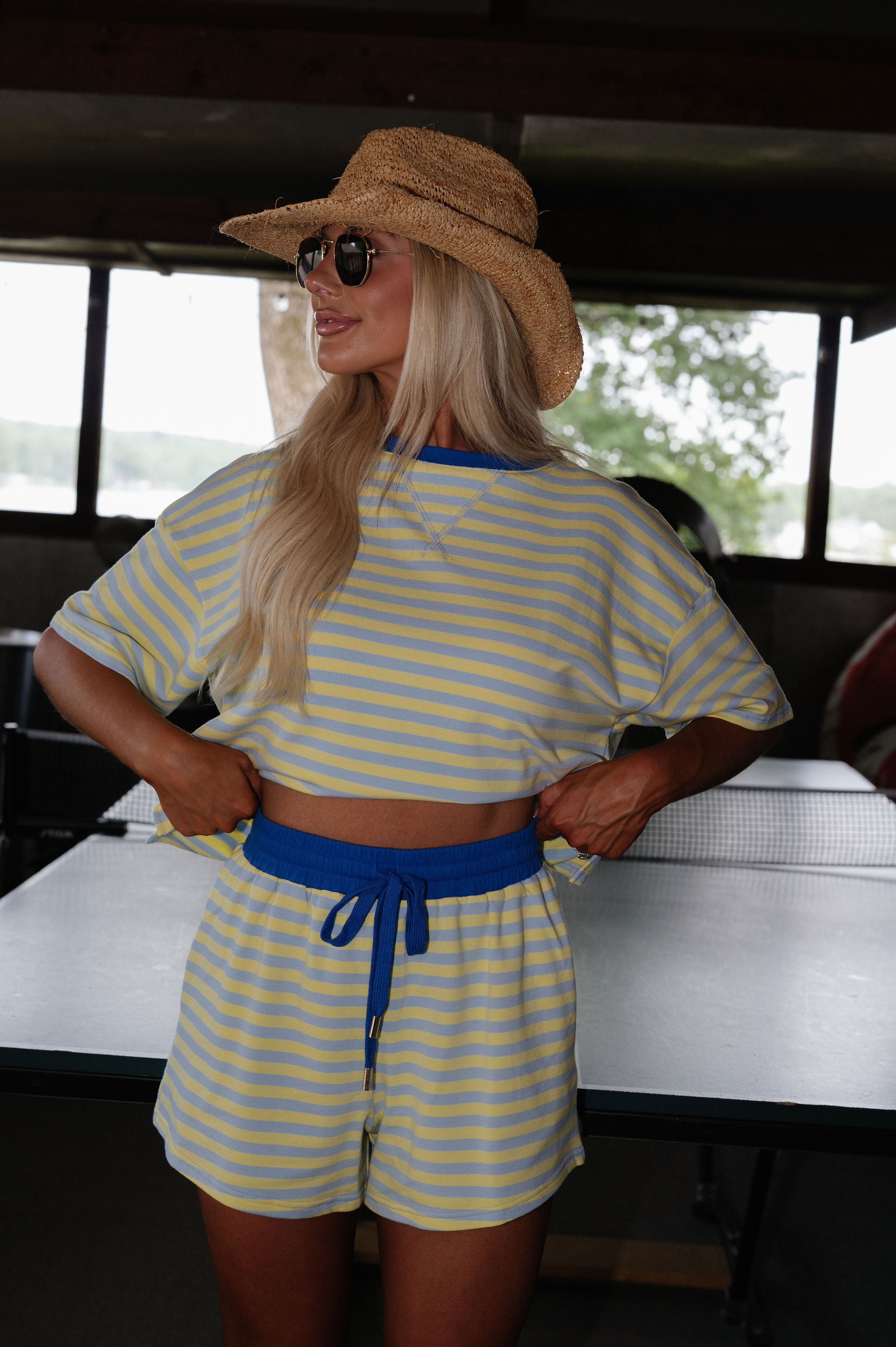 Boxy Terry Short Set-Blue/Yellow