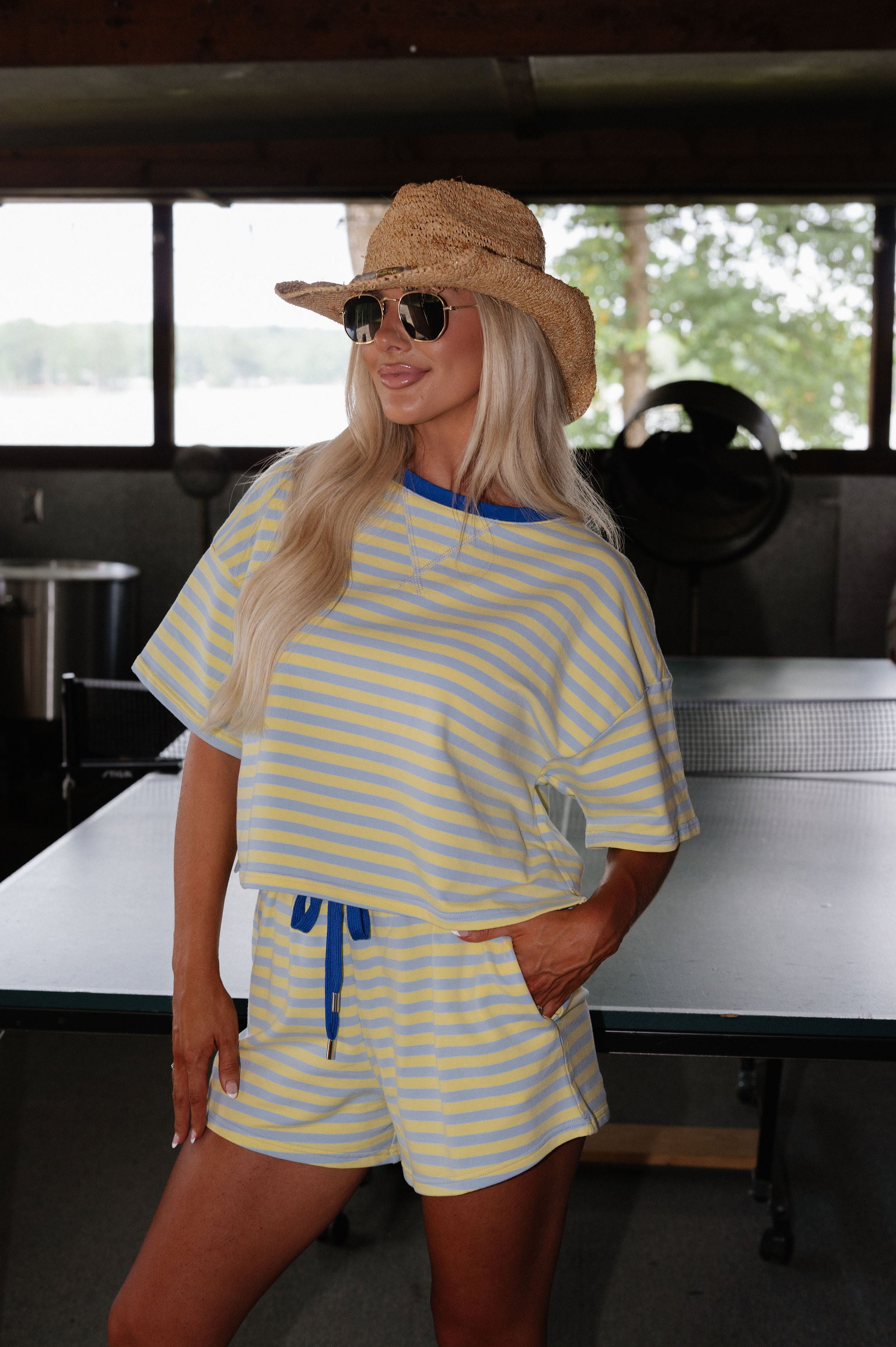 Boxy Terry Short Set-Blue/Yellow