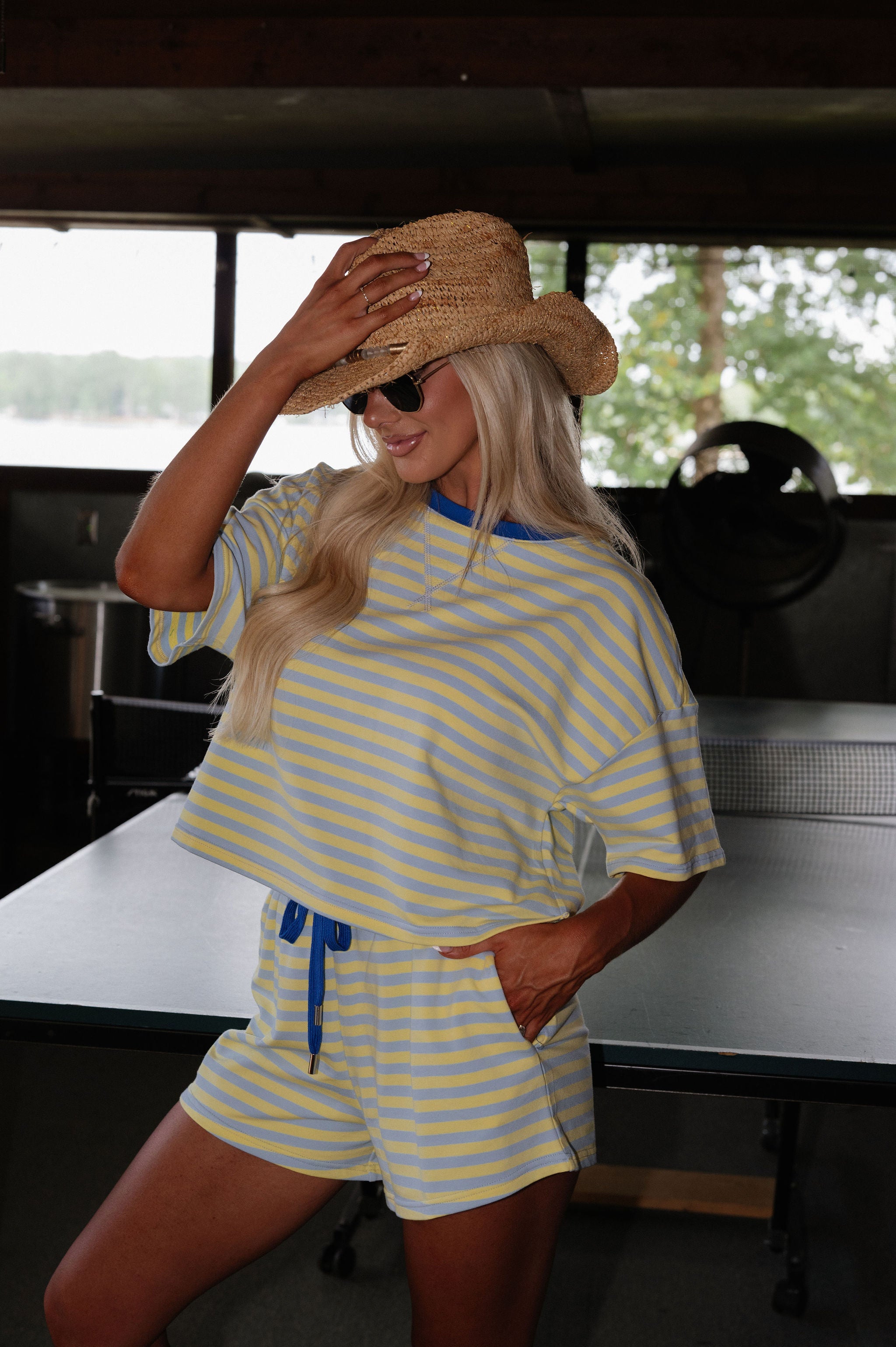 Boxy Terry Short Set-Blue/Yellow