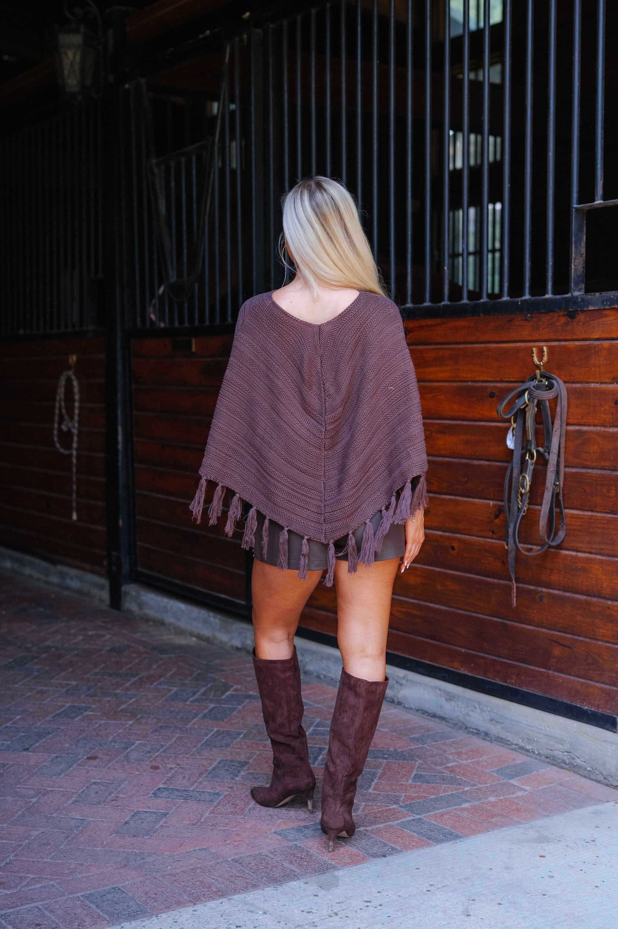 Melany Fringe Poncho-Chocolate