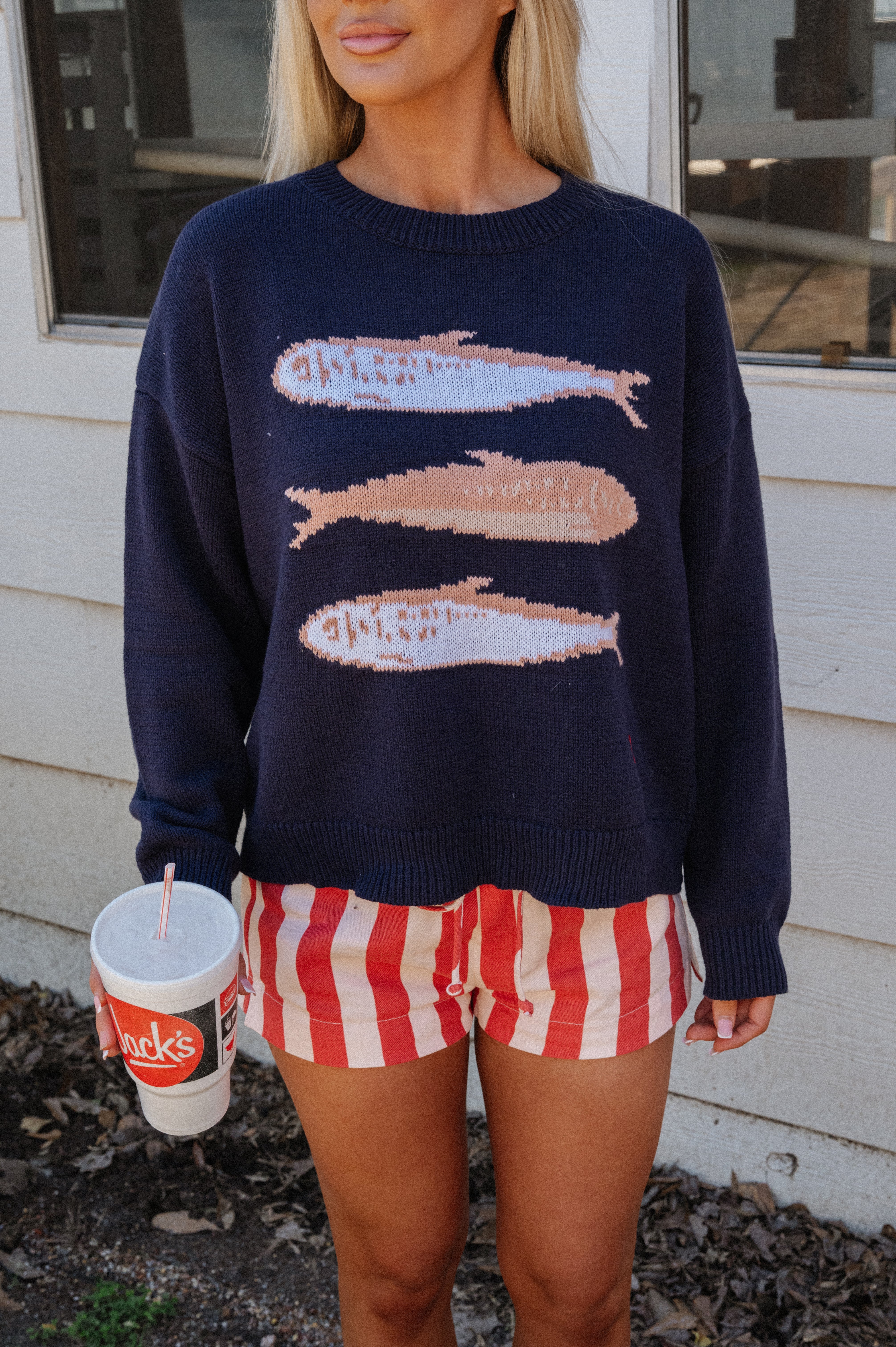 Round Neck Sardine Sweater-Navy