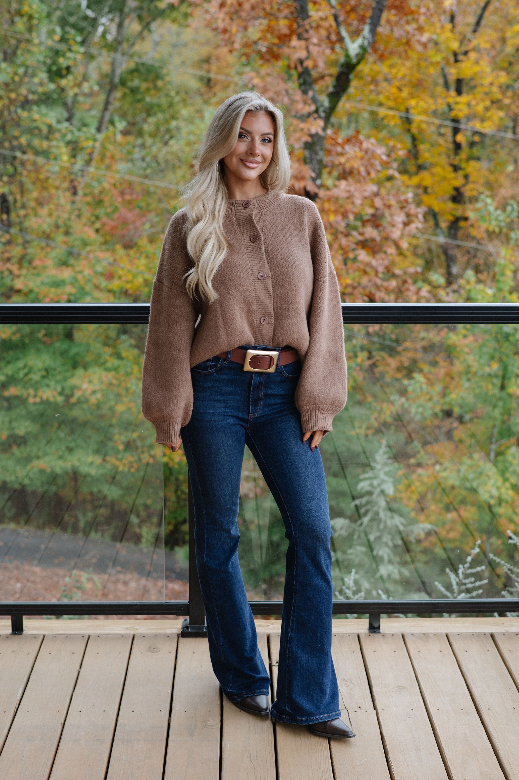 Dara Crewneck Cardigan-Brown